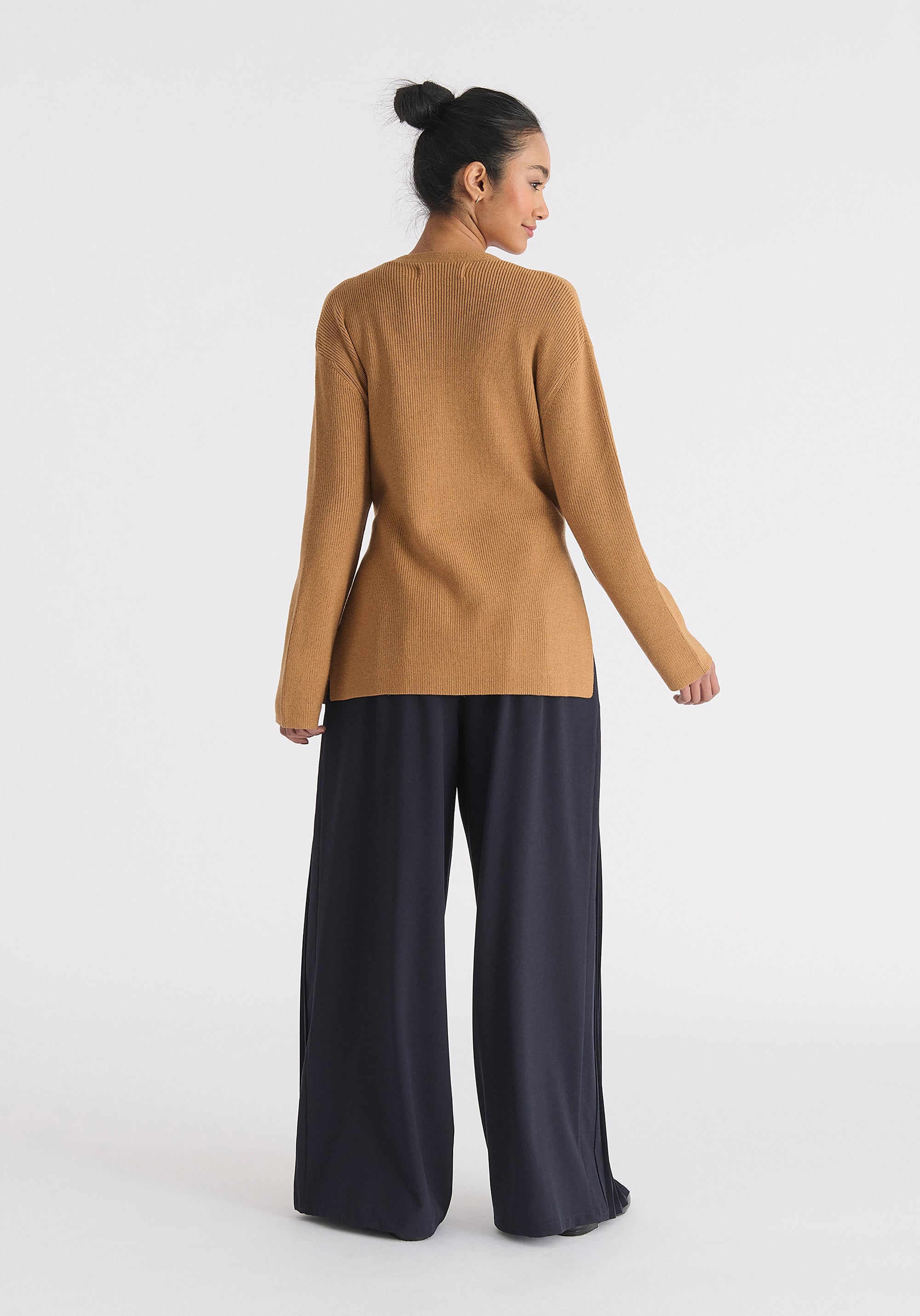 Wrap Side Tie Knit Jumper in Camel Back