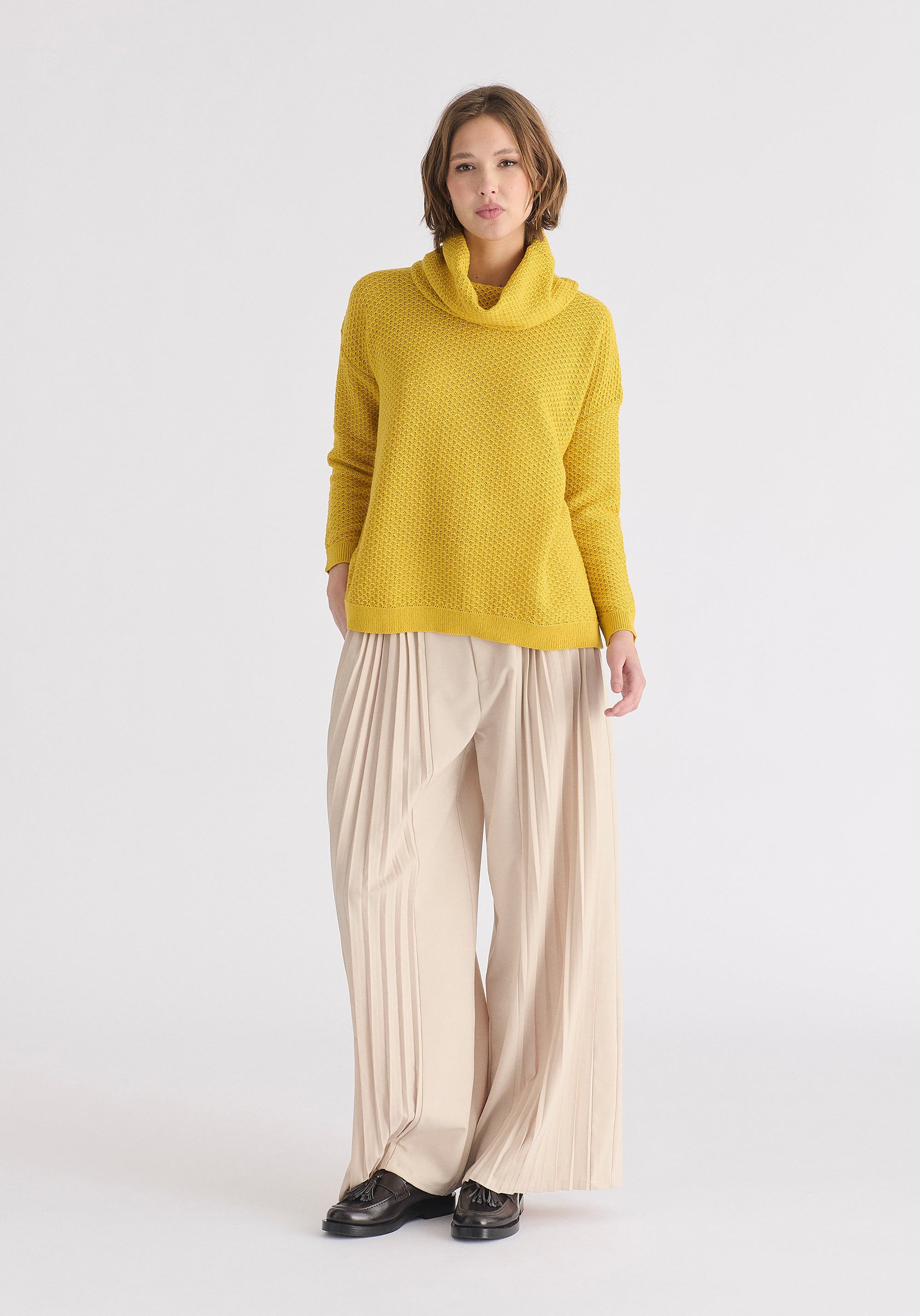 Cowl Neck Jumper in Yellow Front