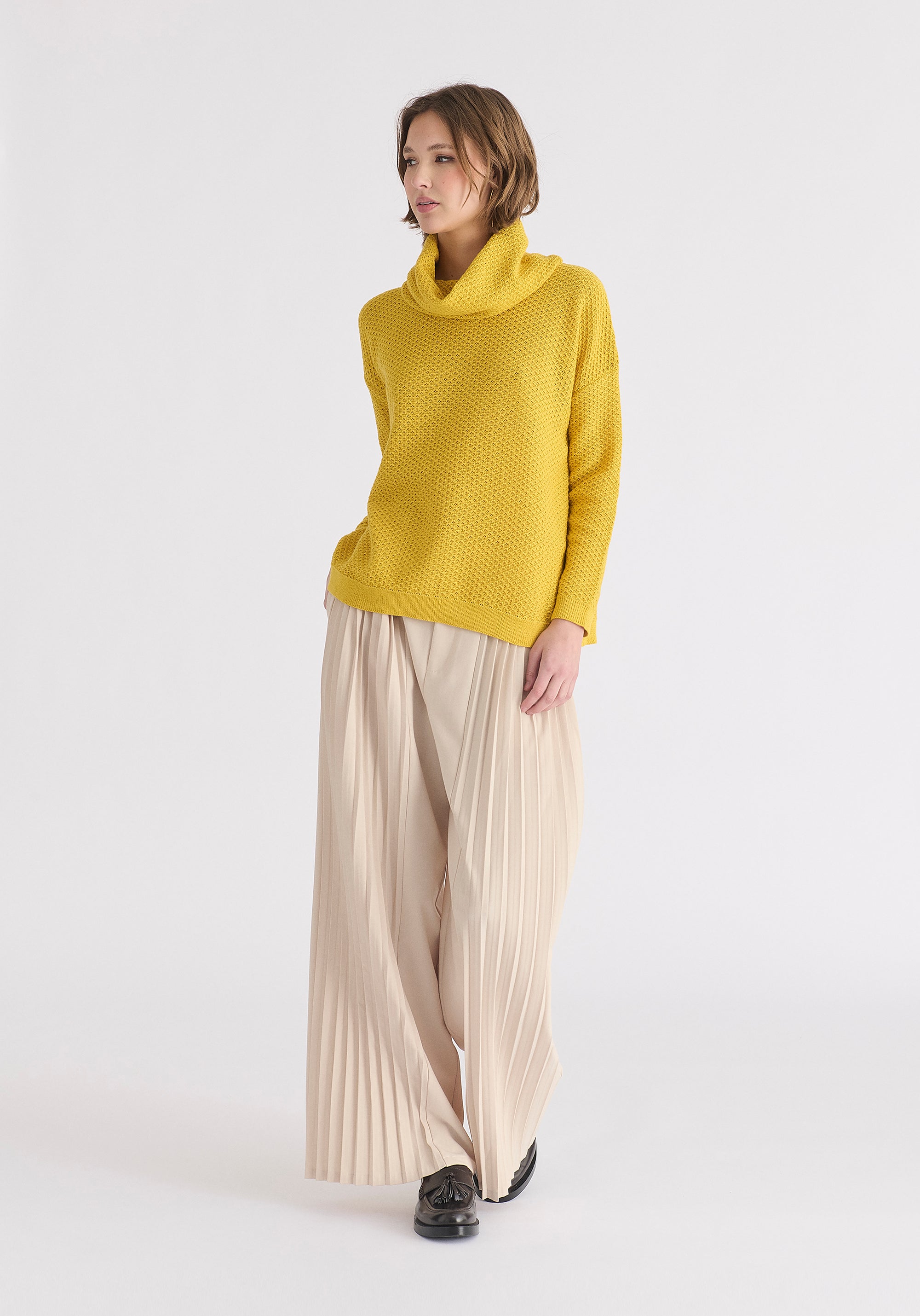 Cowl Neck Jumper in Yellow Side