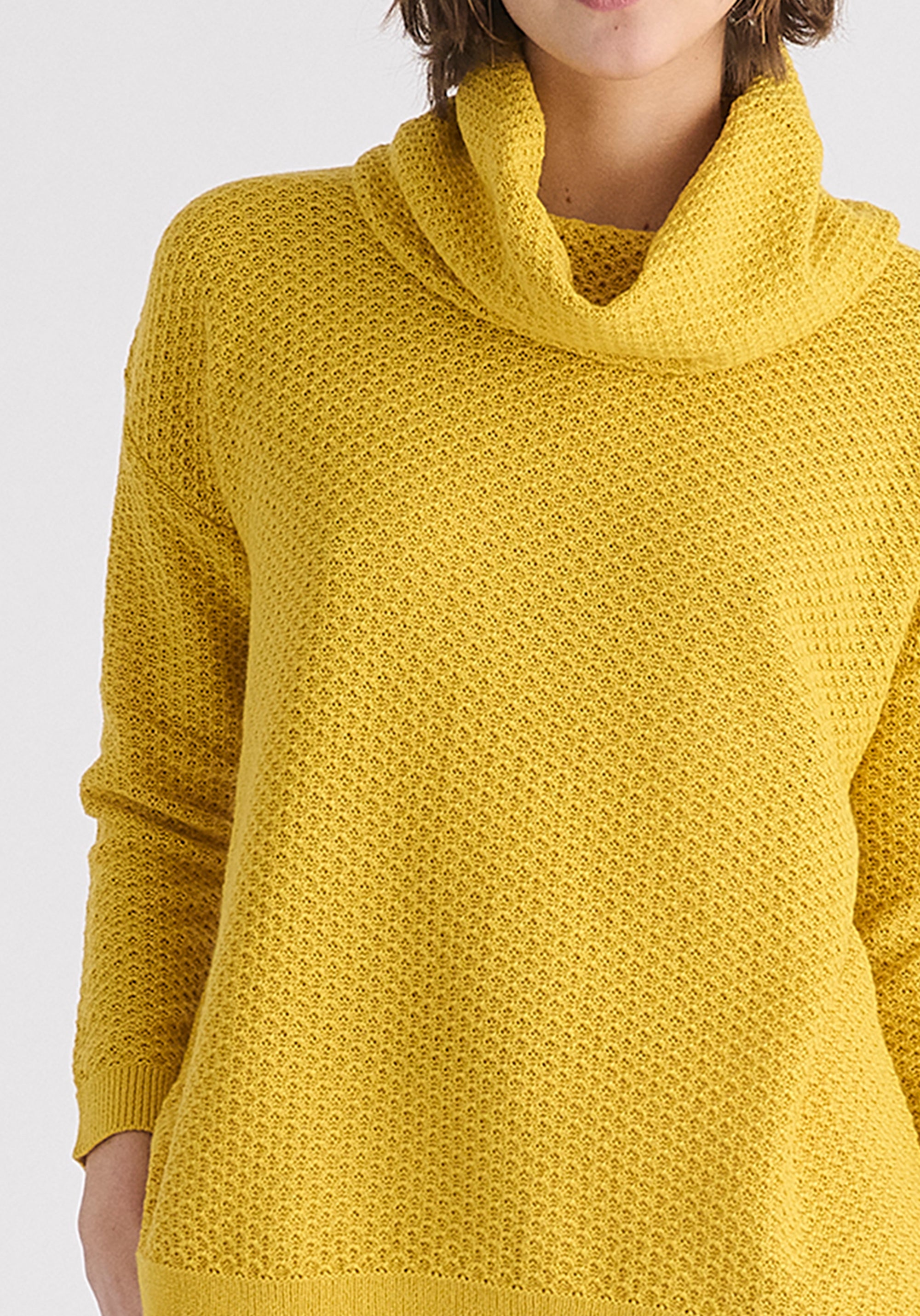 Cowl Neck Jumper in Yellow Close Up