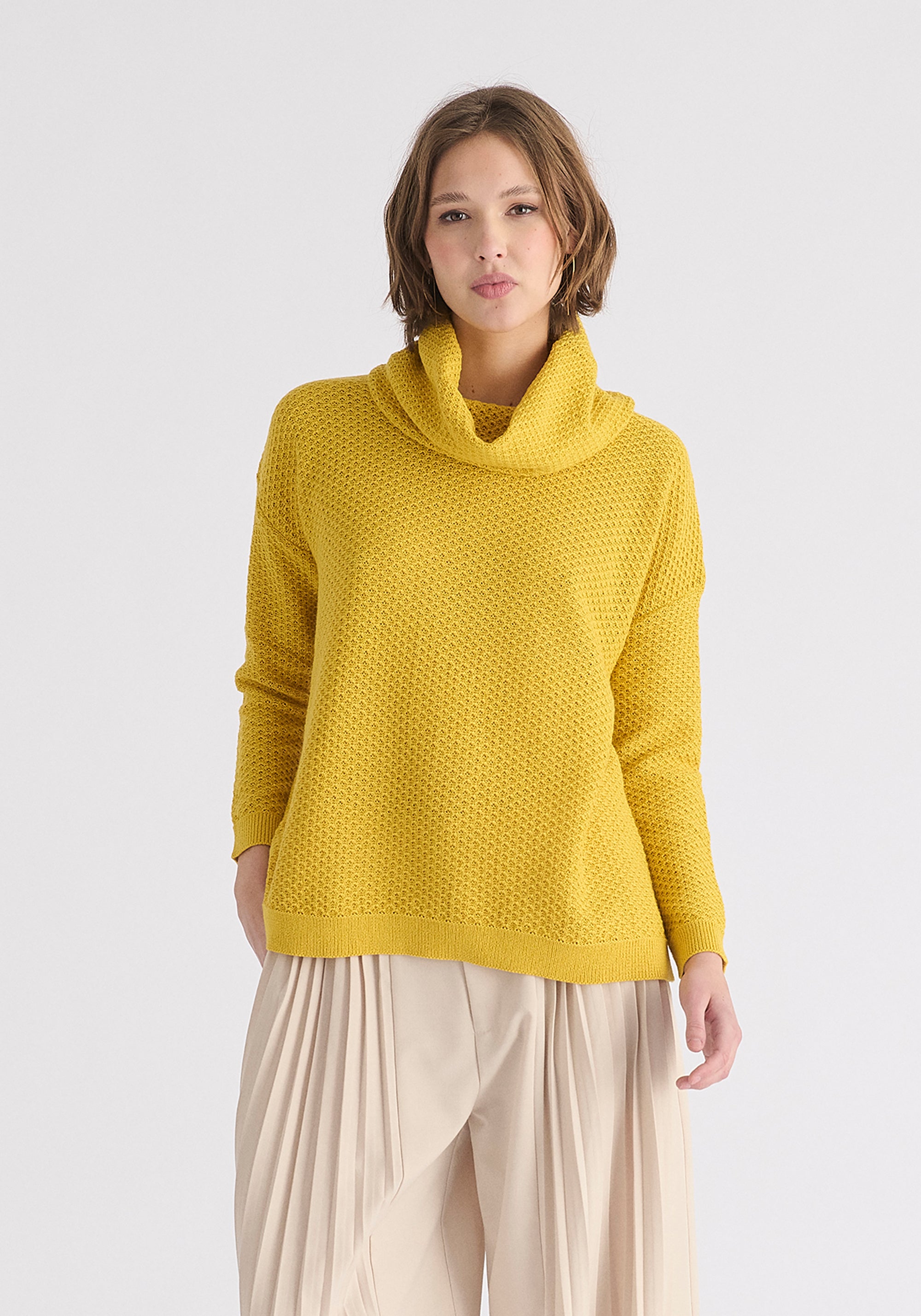 Cowl Neck Jumper in Yellow 