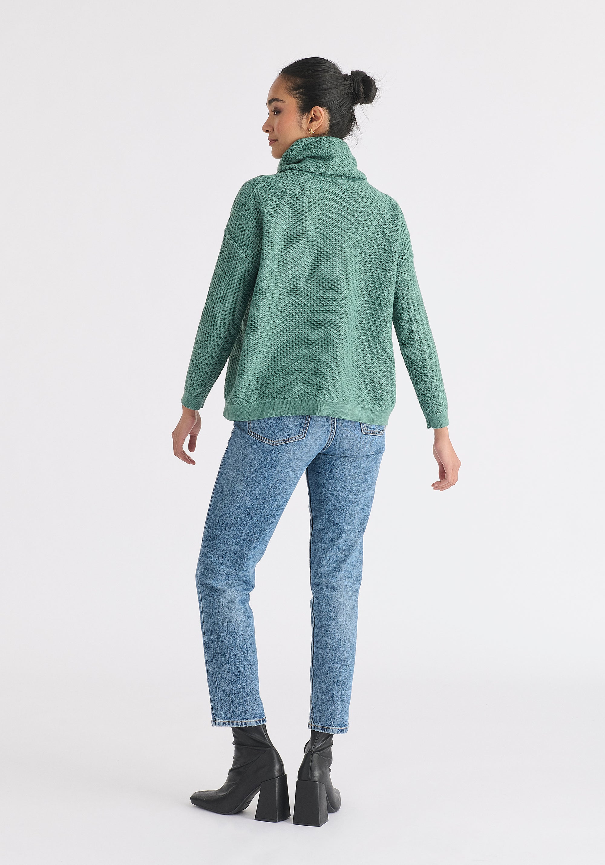 Cowl Neck Jumper in Teal Back