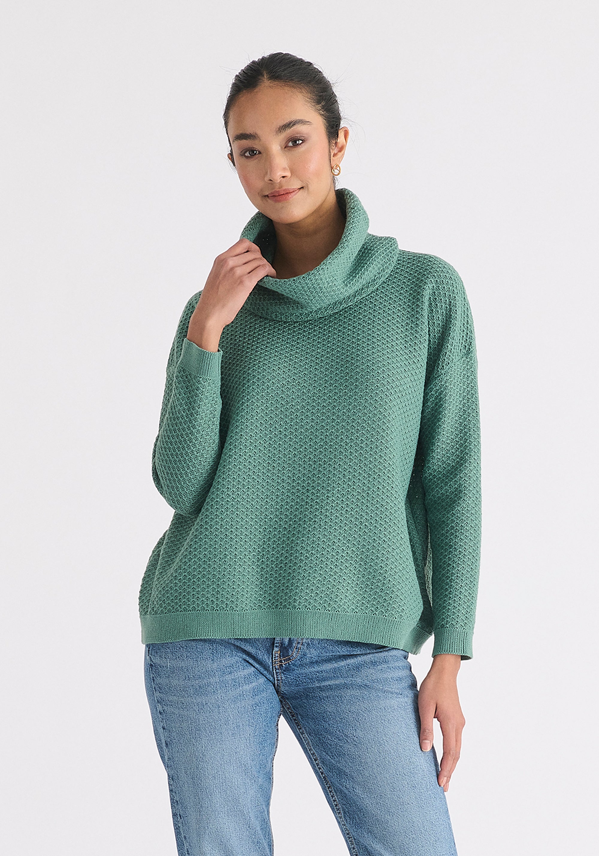 Cowl Neck Jumper in Teal 