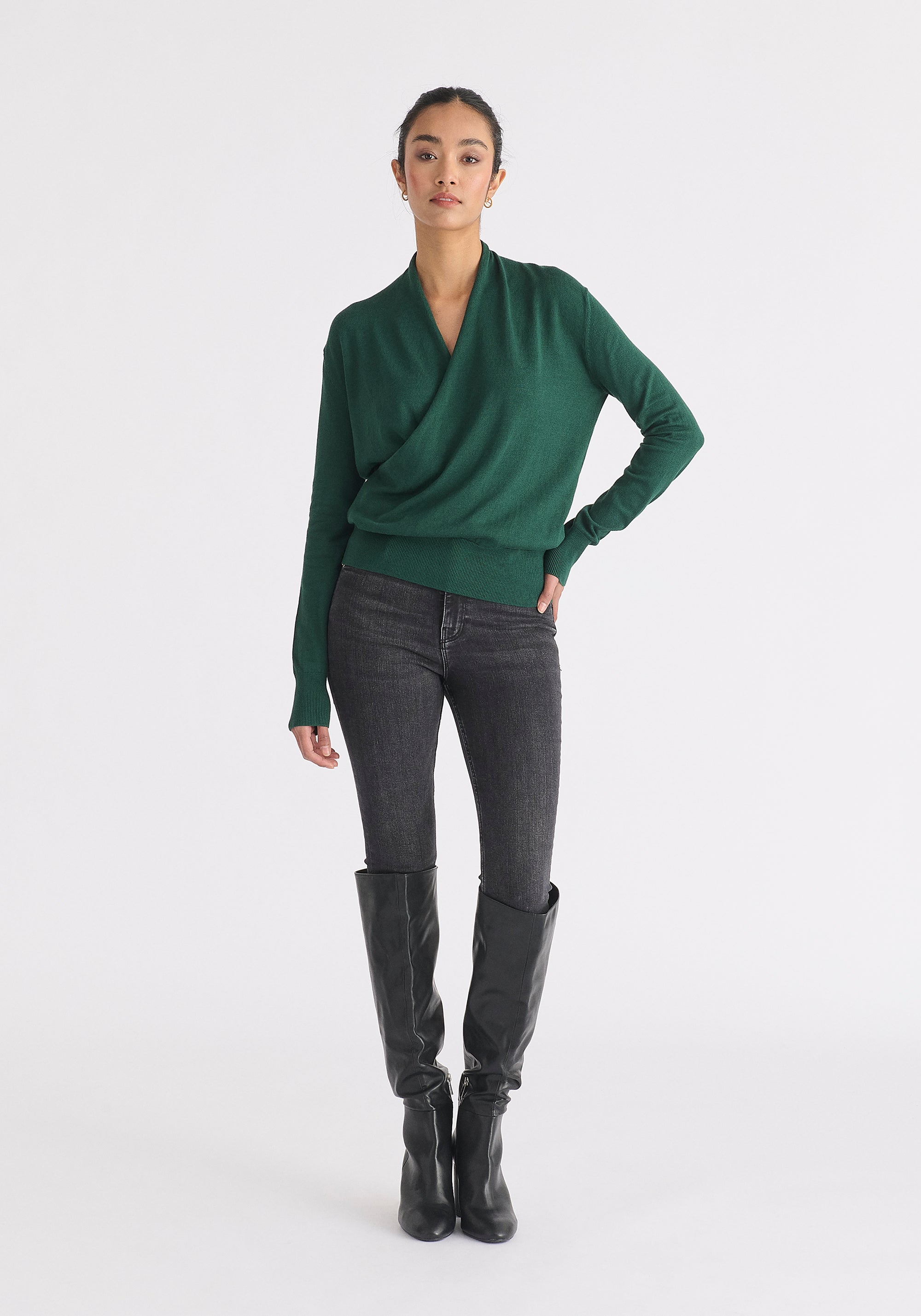 Long Sleeve Knitted Wrap Top Front