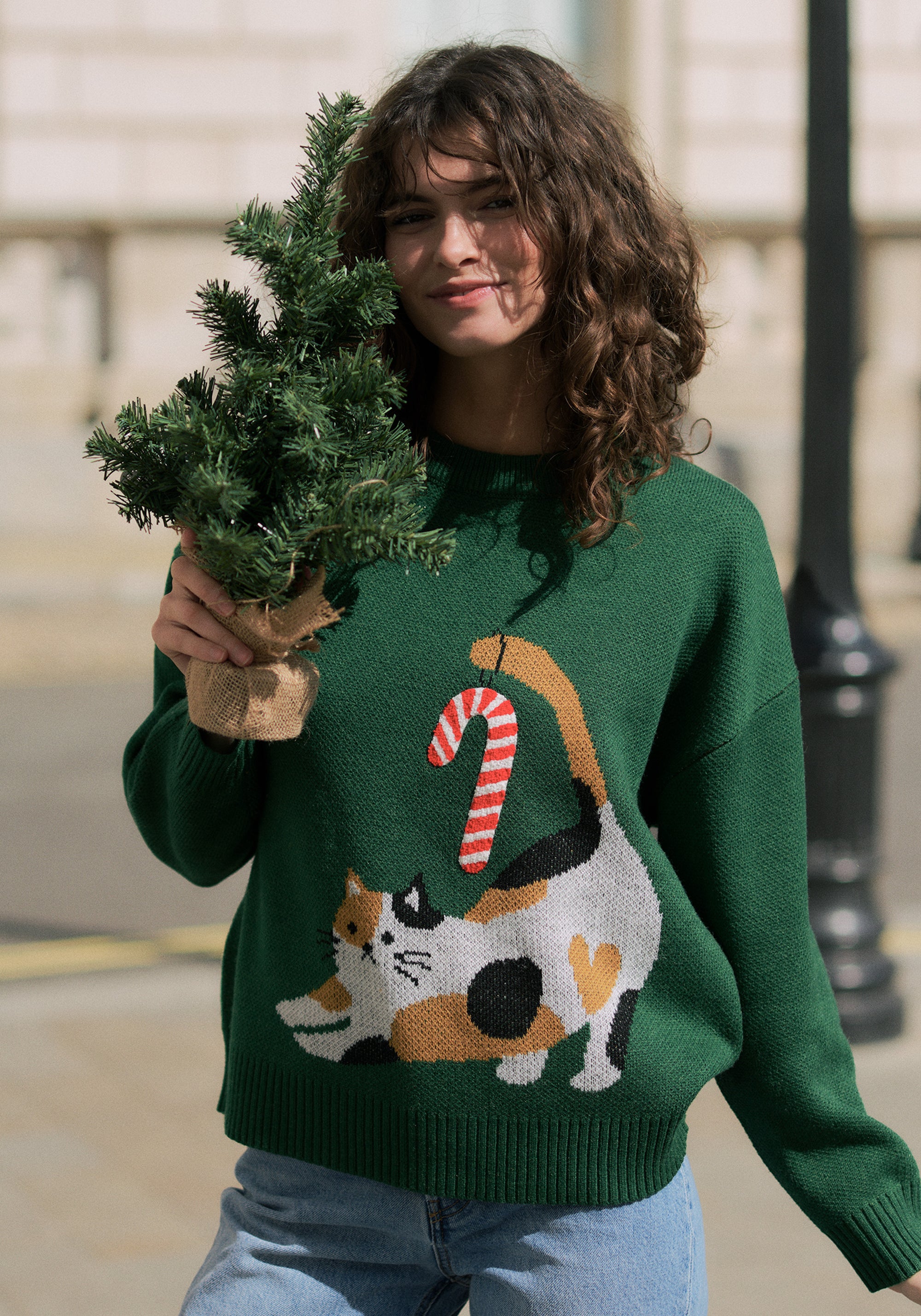 Christmas Jumper with Cat and Candy Cane