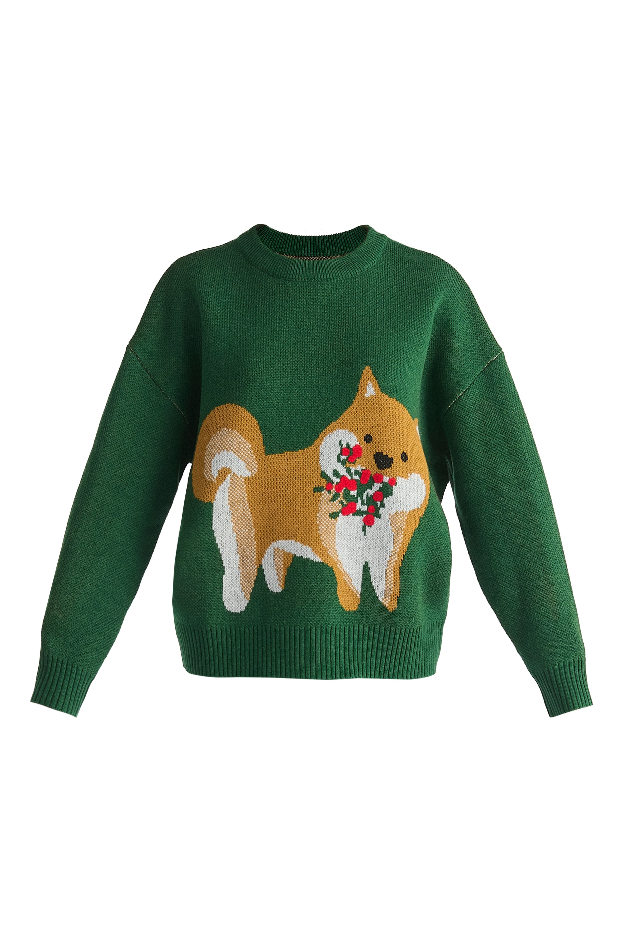 Christmas Jumper with Dog and Mistletoes in Green Cut Out