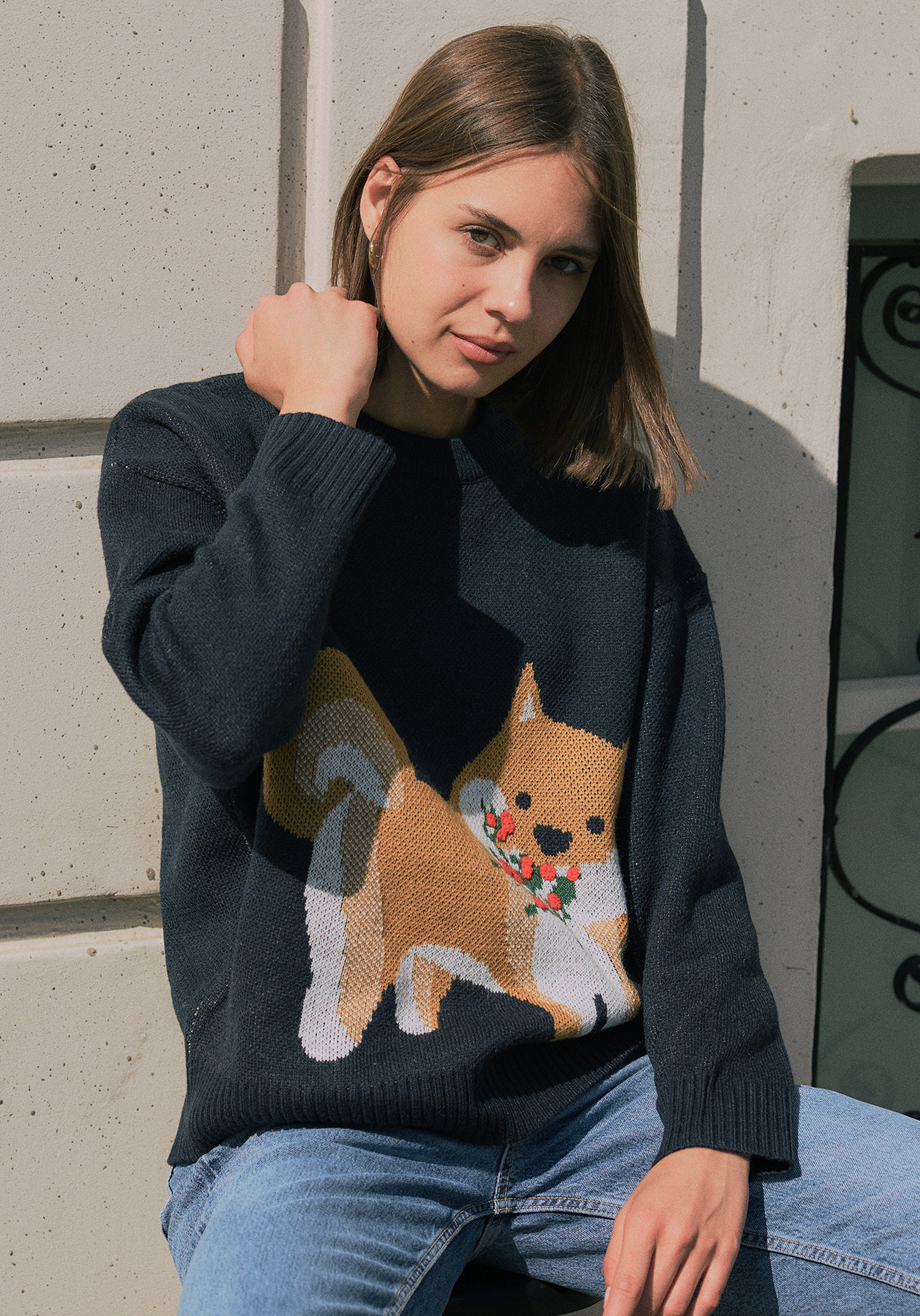 Christmas Jumper with Dog and Mistletoes