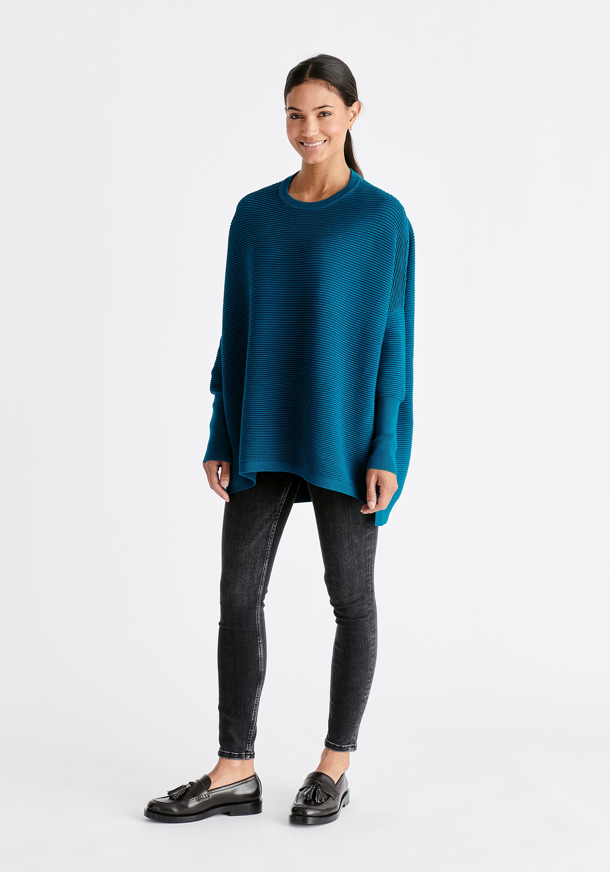 Paisie Ribbed Oversized Knit Jumper in Ocean Blue