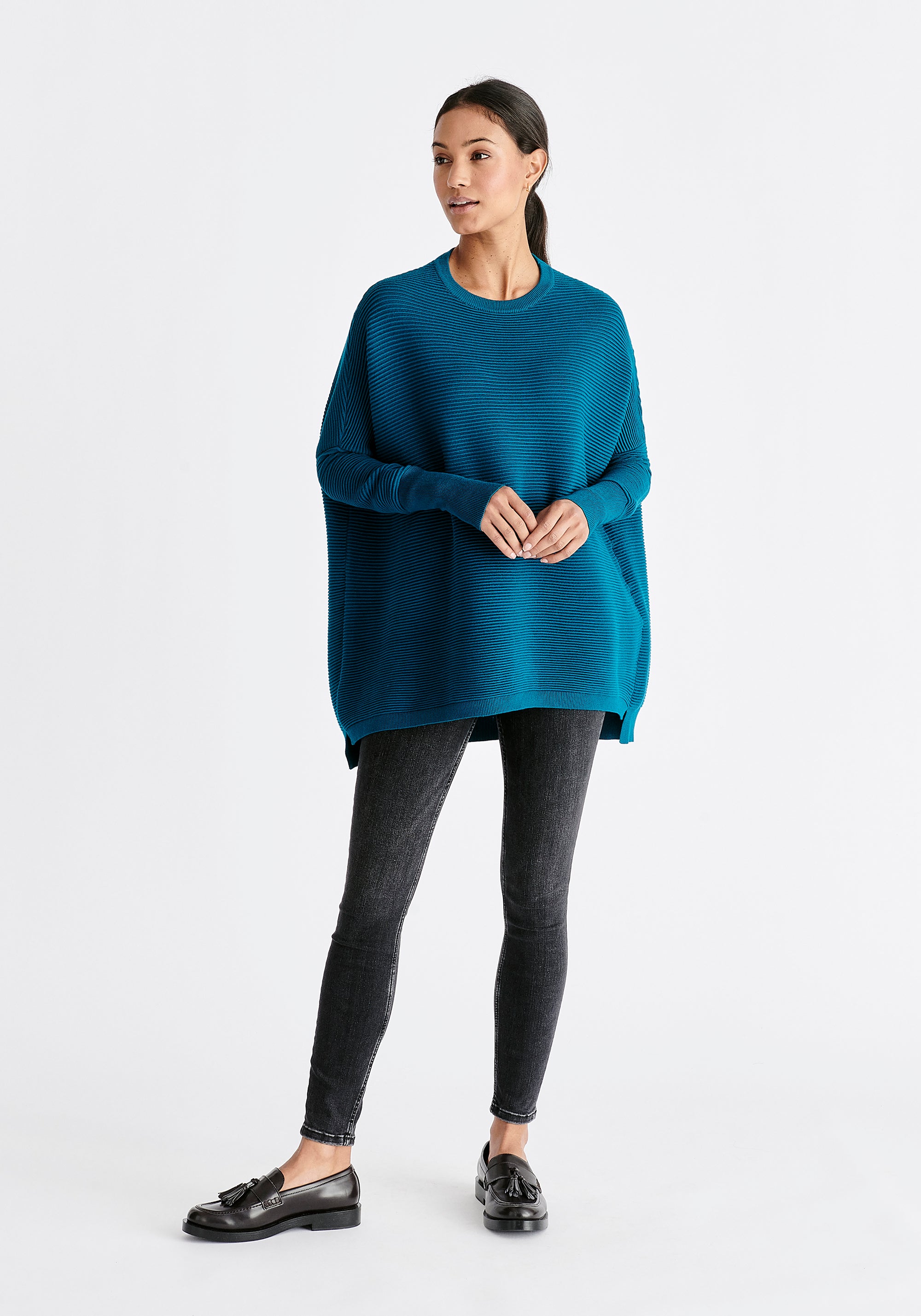 Paisie Ribbed Oversized Knit Jumper in Ocean Blue