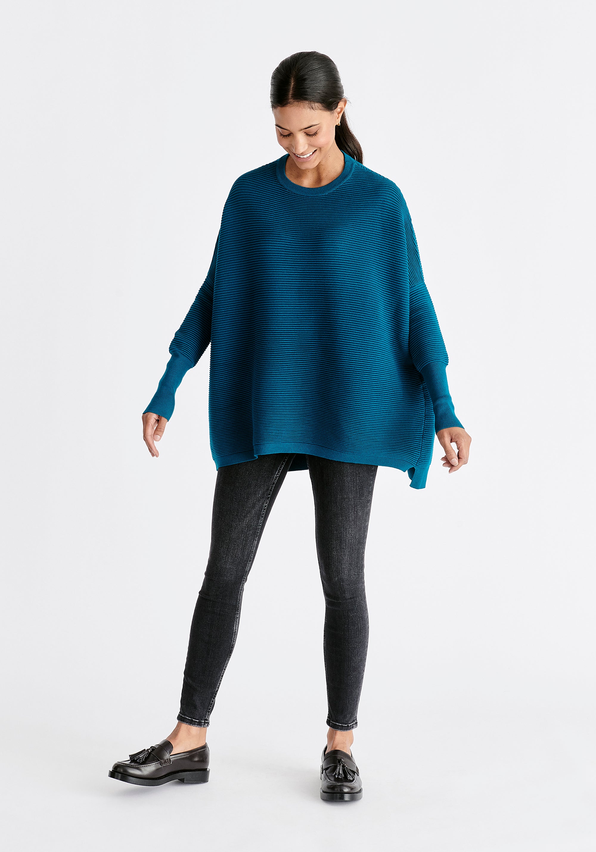 Paisie Ribbed Oversized Knit Jumper in Ocean Blue