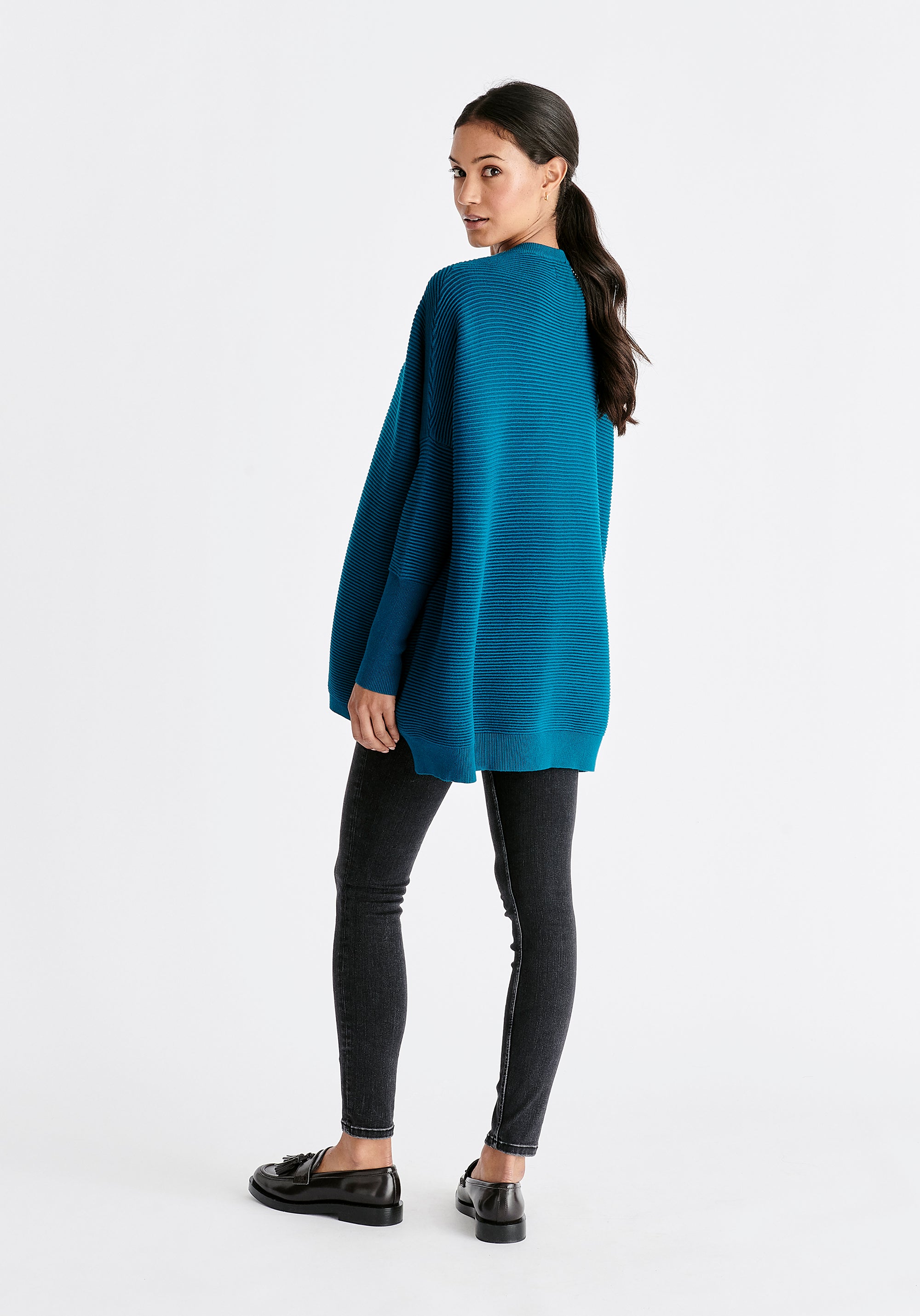 Paisie Ribbed Oversized Knit Jumper in Ocean Blue Back