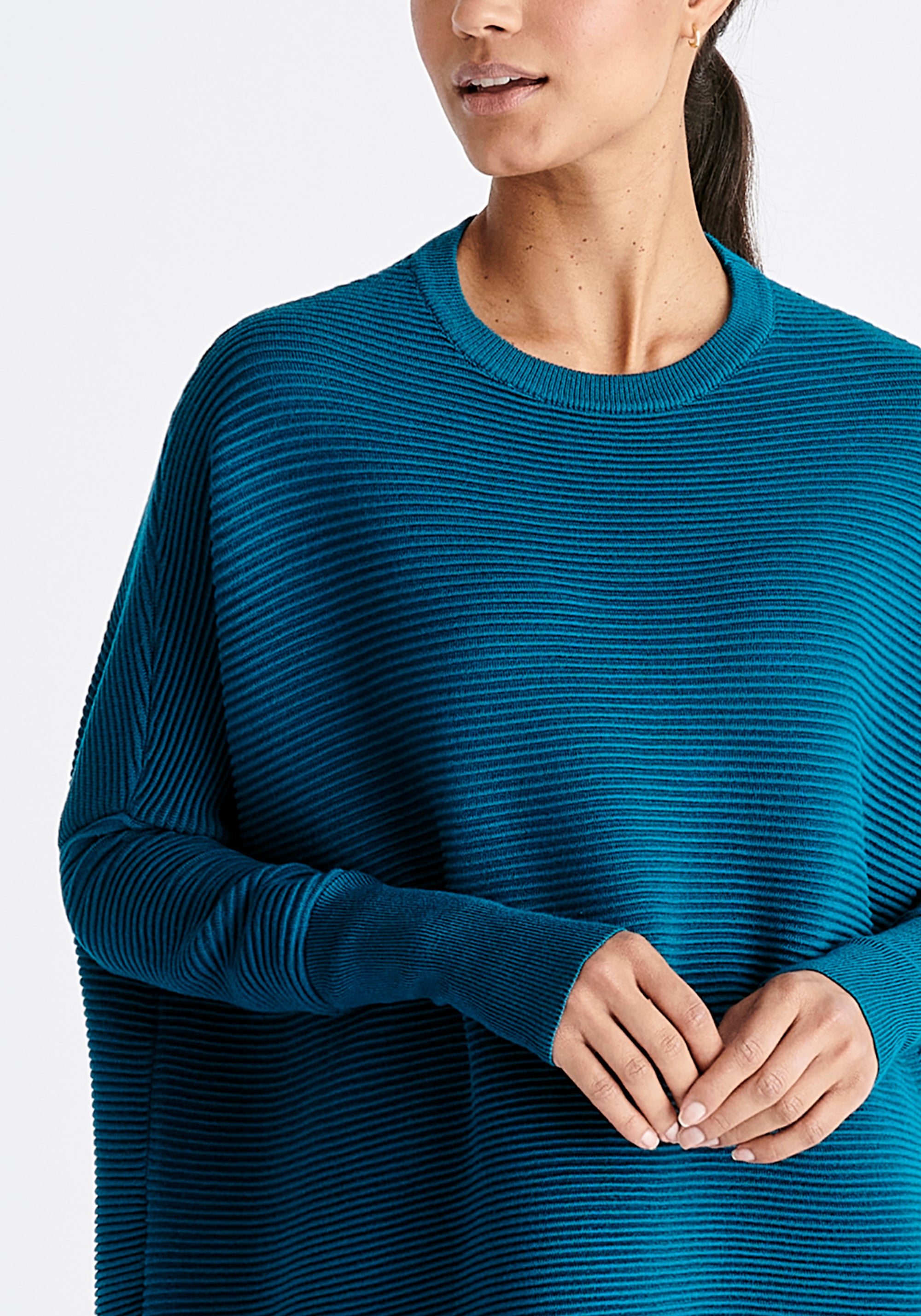 Paisie Ribbed Oversized Knit Jumper in Ocean Blue Close Up