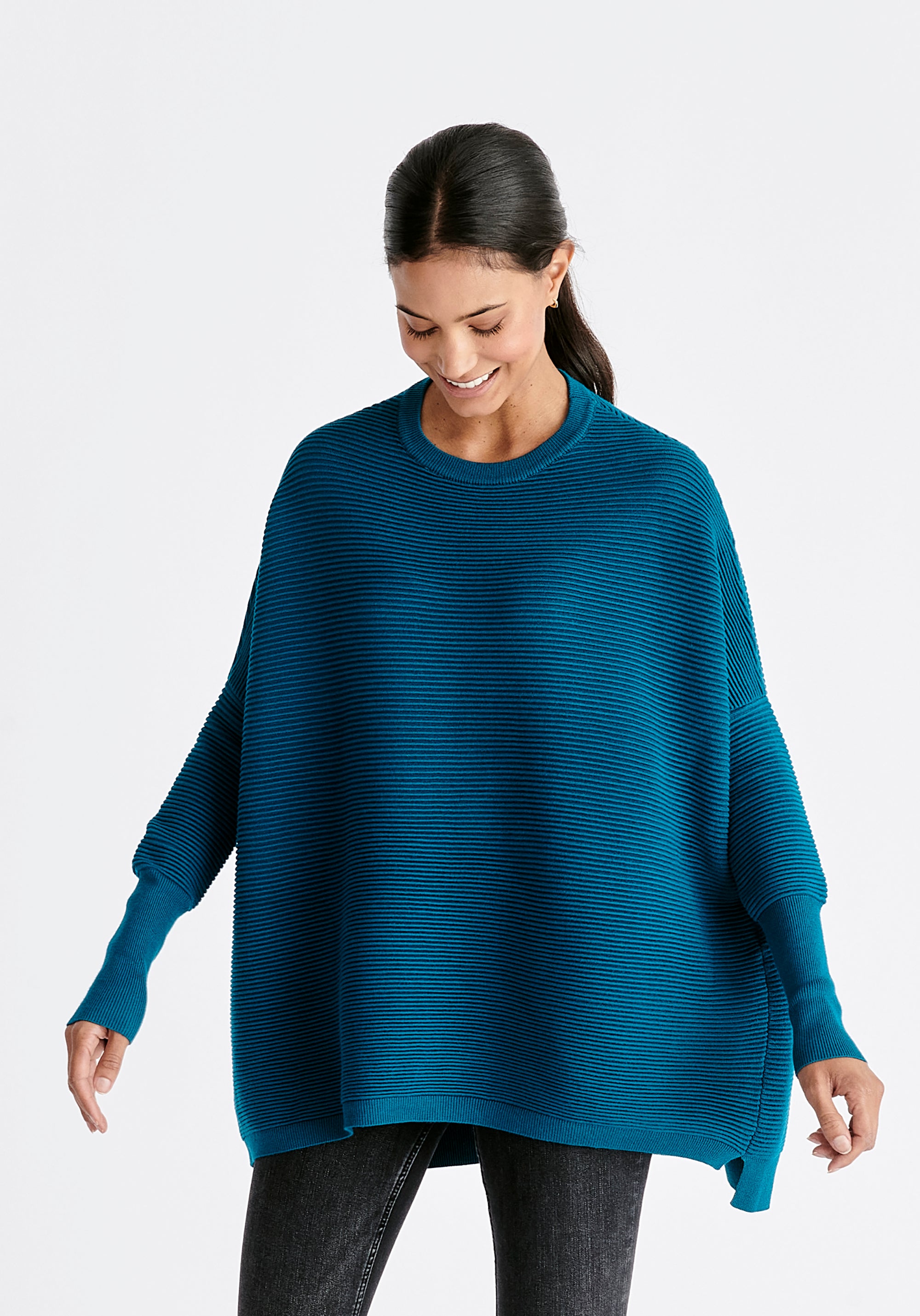 Paisie Ribbed Oversized Knit Jumper in Ocean Blue