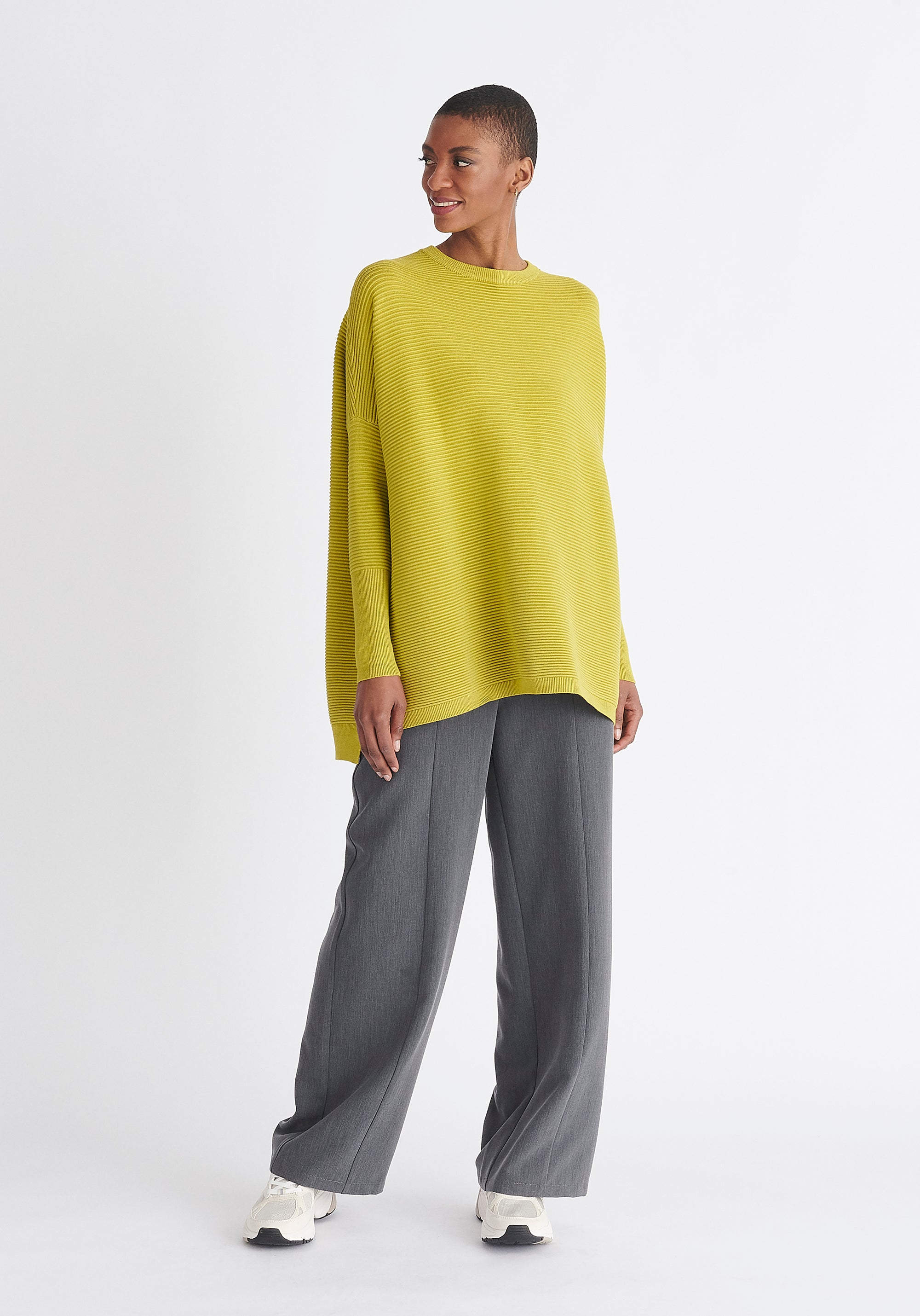 Paisie Ribbed Oversized Knit Jumper in Lime Green