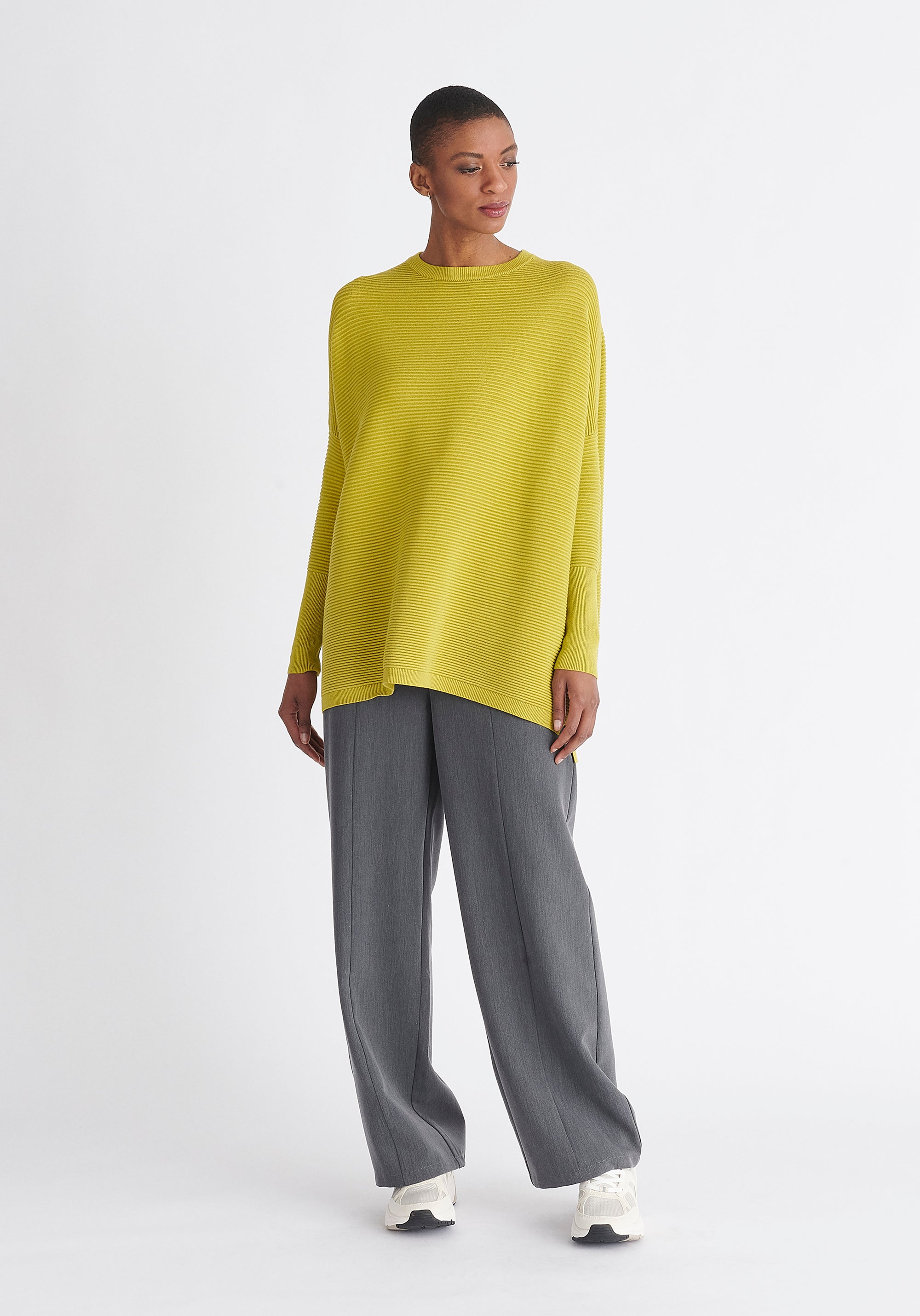 Paisie Ribbed Oversized Knit Jumper in Lime Green