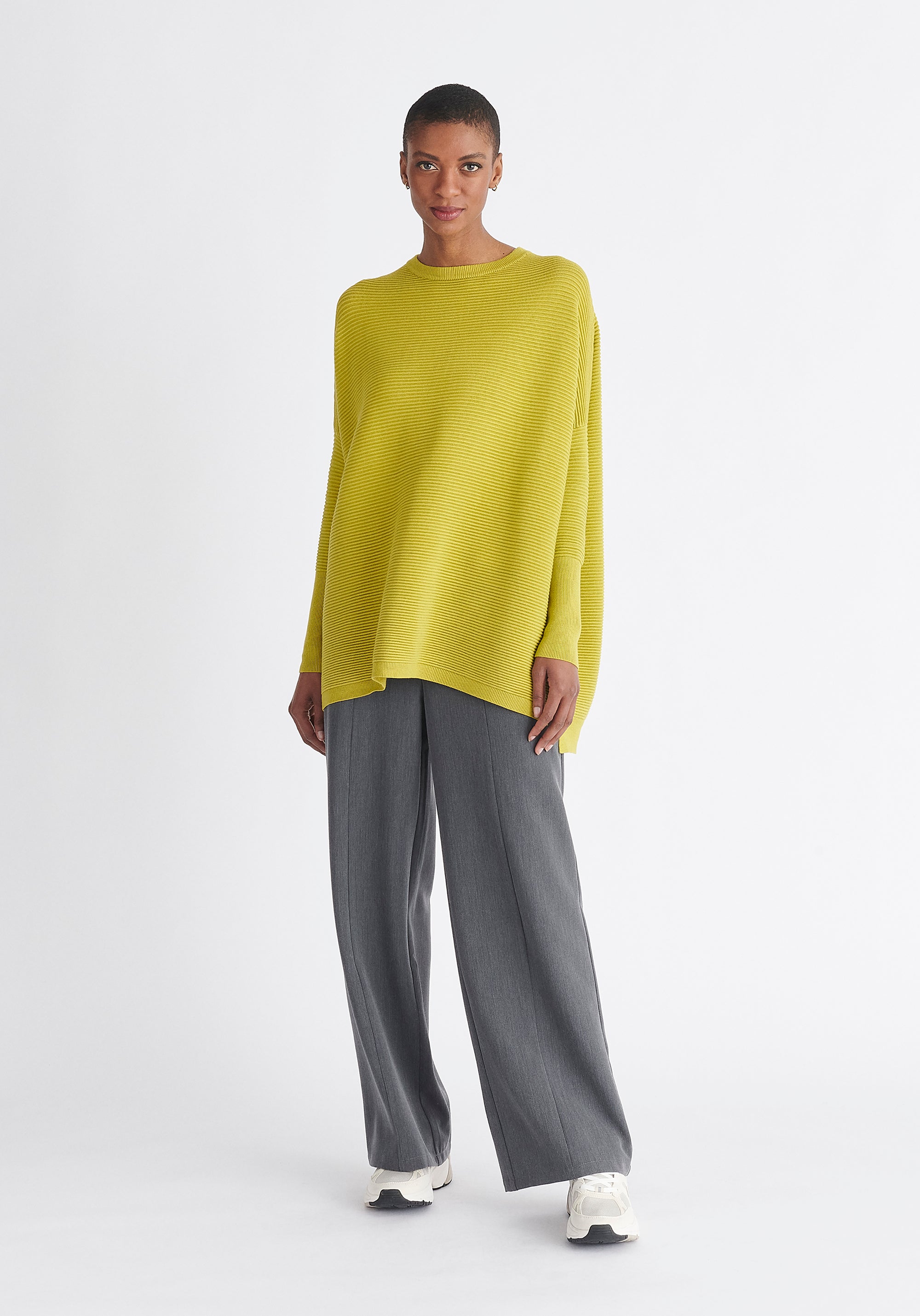 Paisie Ribbed Oversized Knit Jumper in Lime Green