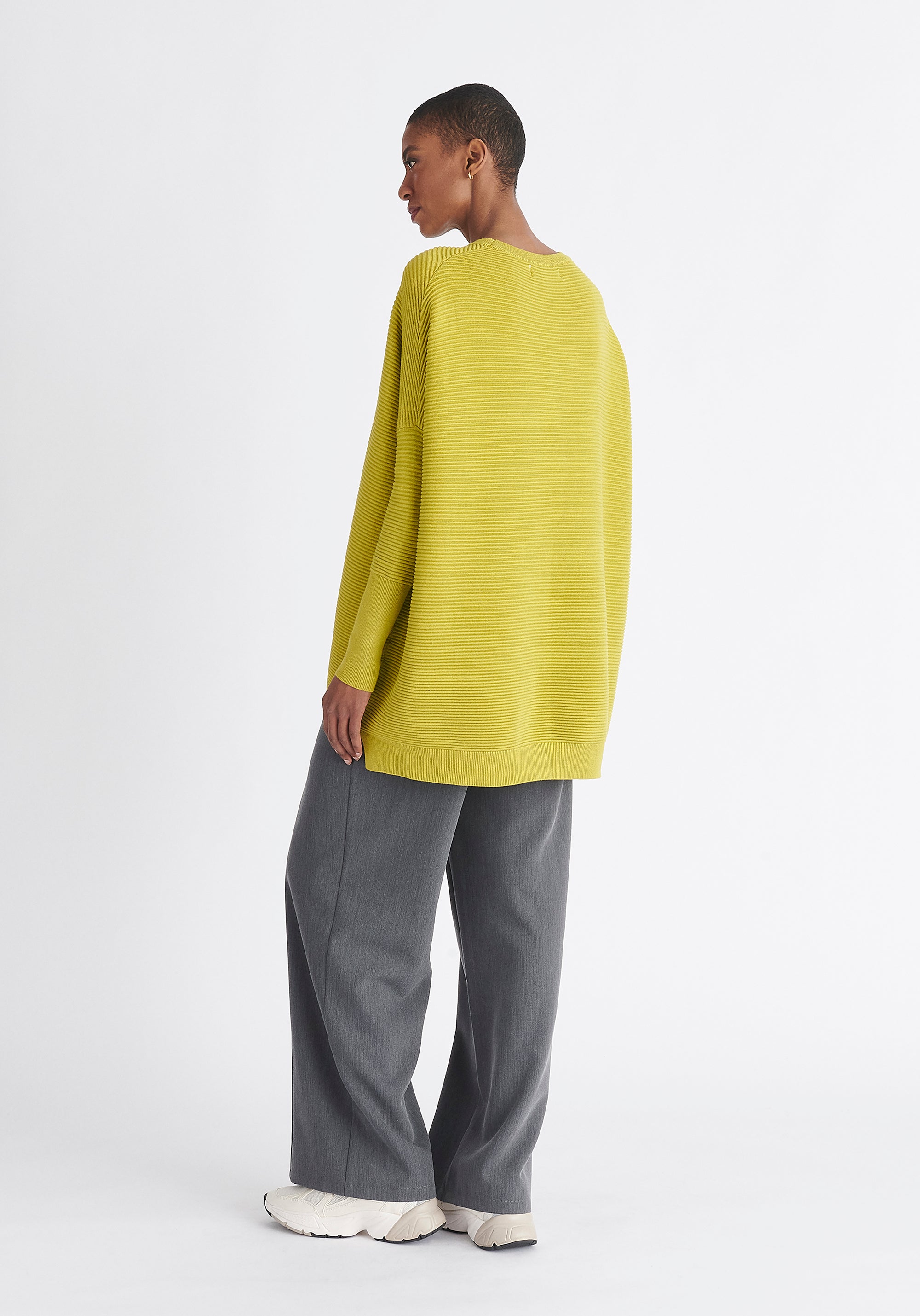 Paisie Ribbed Oversized Knit Jumper in Lime Green Back