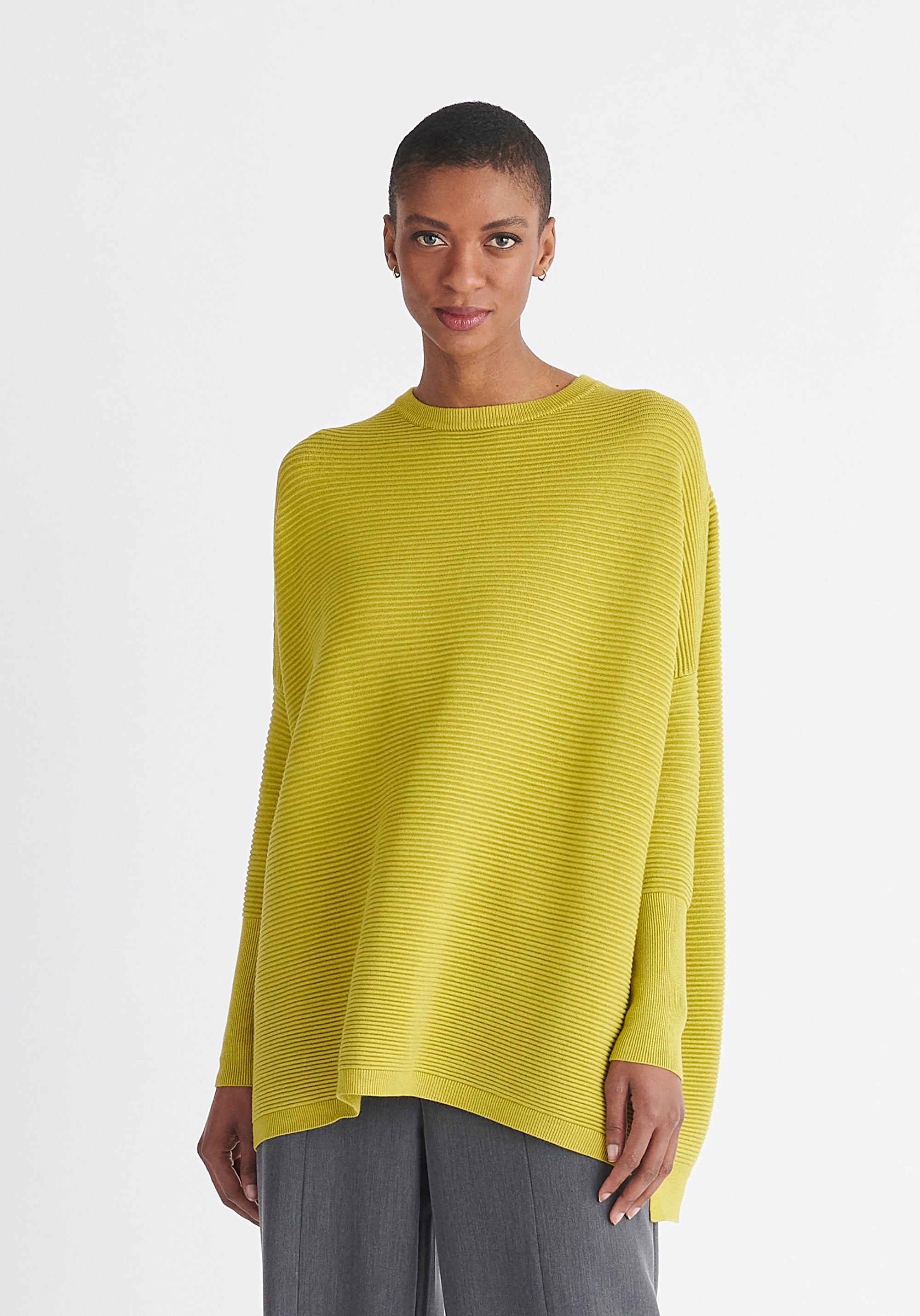 Paisie Ribbed Oversized Knit Jumper in Lime Green