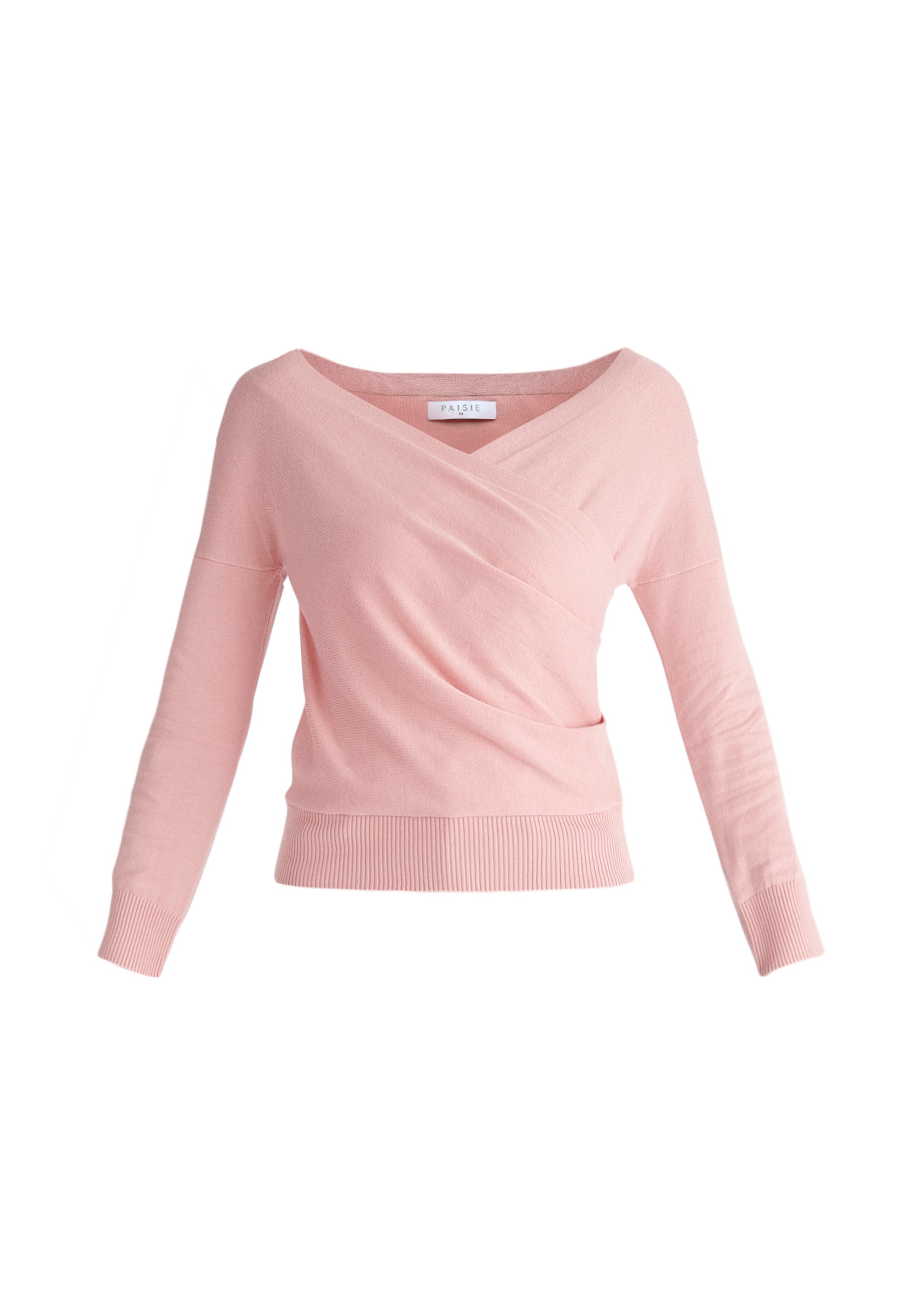 Paisie Long Sleeve Knit Wrap Top in Pink Cut Out