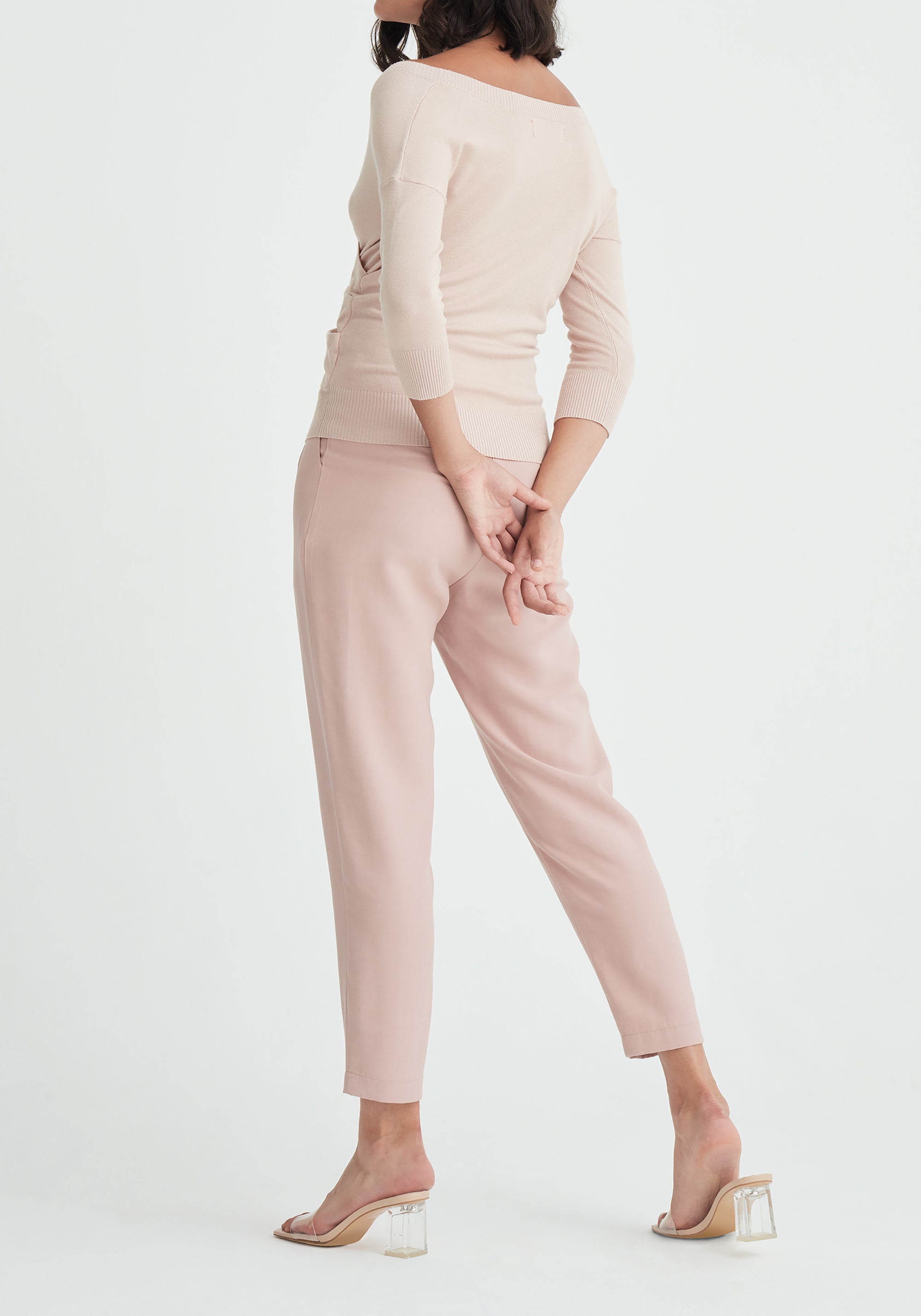 Knitted Wrap Top with 3/4 Sleeves in Pink Back