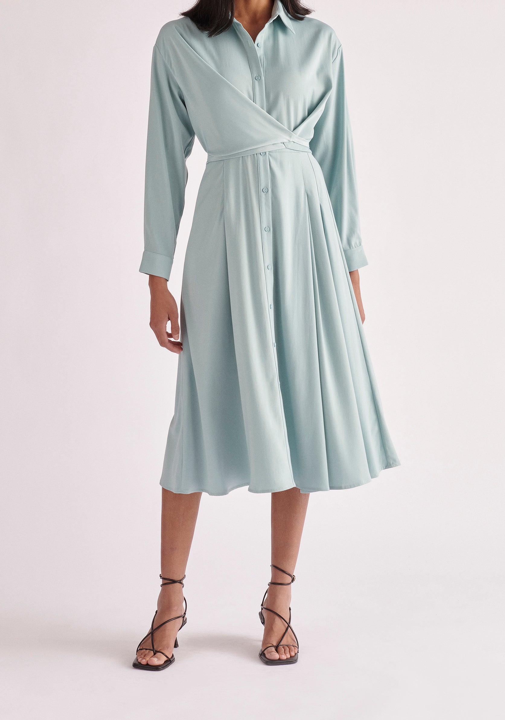 Paisie Side Tie Shirt Dress in Teal