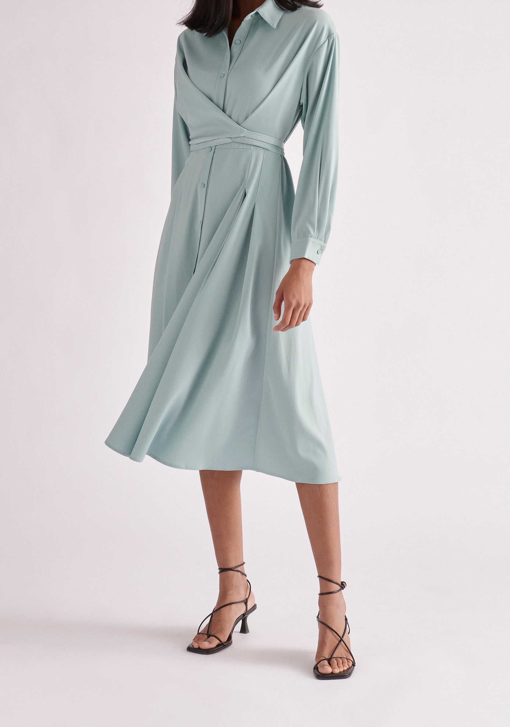 Paisie Side Tie Shirt Dress in Teal