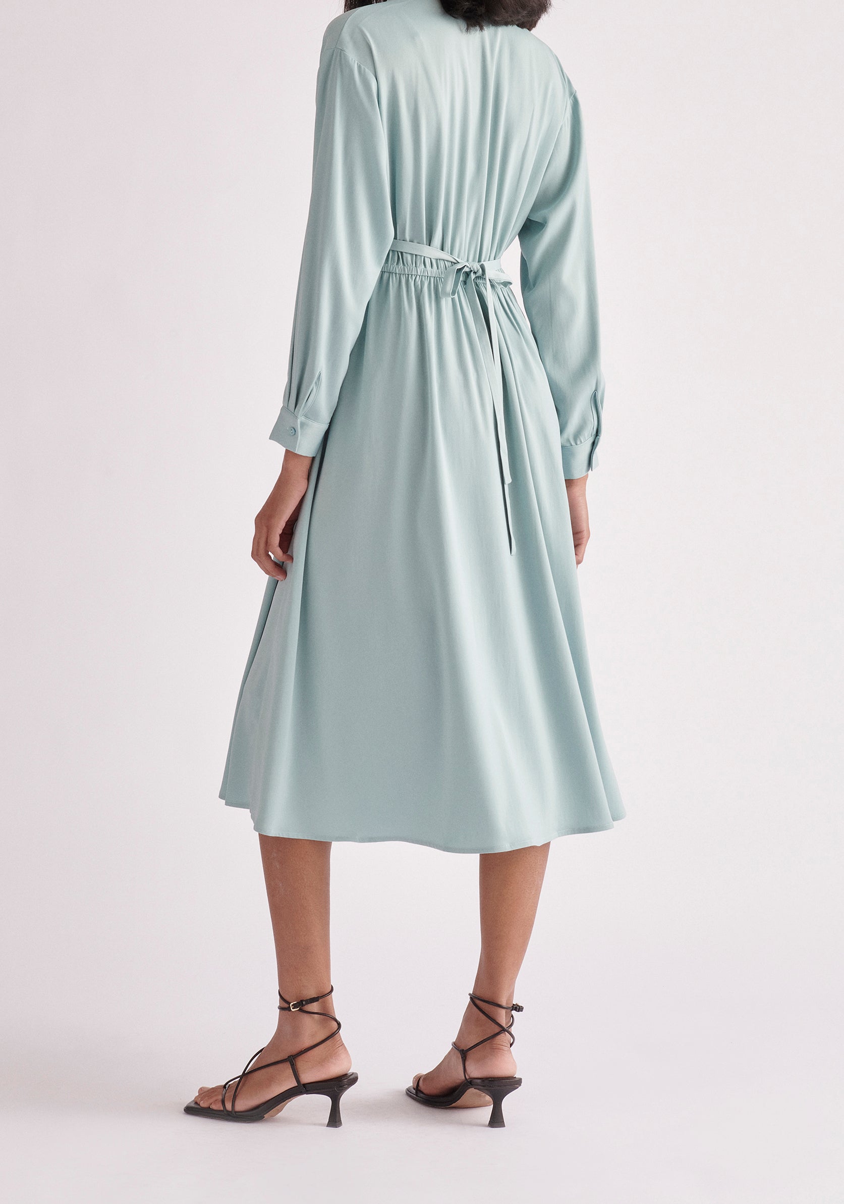 Paisie Side Tie Shirt Dress in Teal Back