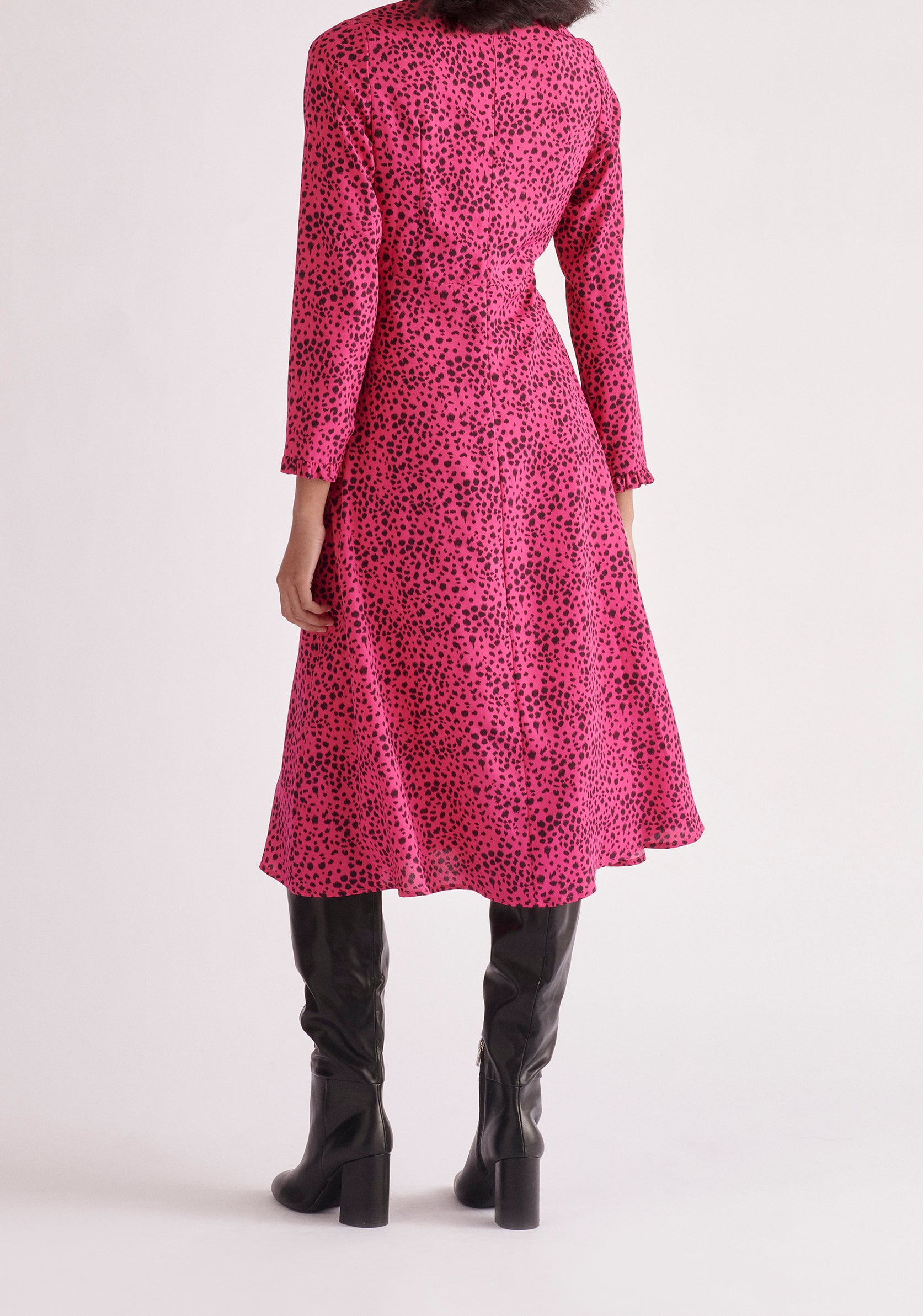 Paisie Midi Dalmatian Print Dress in Hot Pink Back