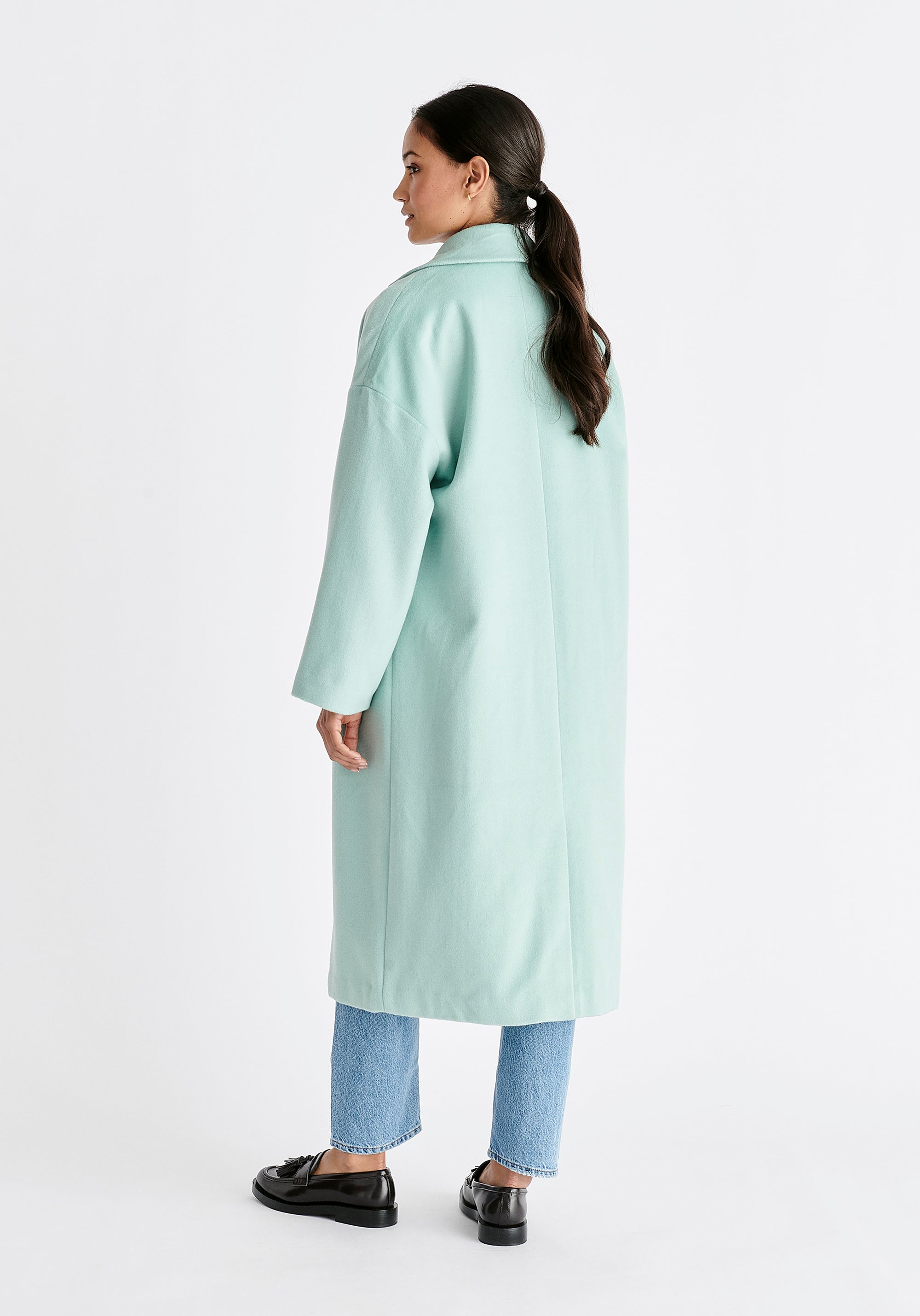 Pasie Belted Wool Blend Coat in Mint Green Back