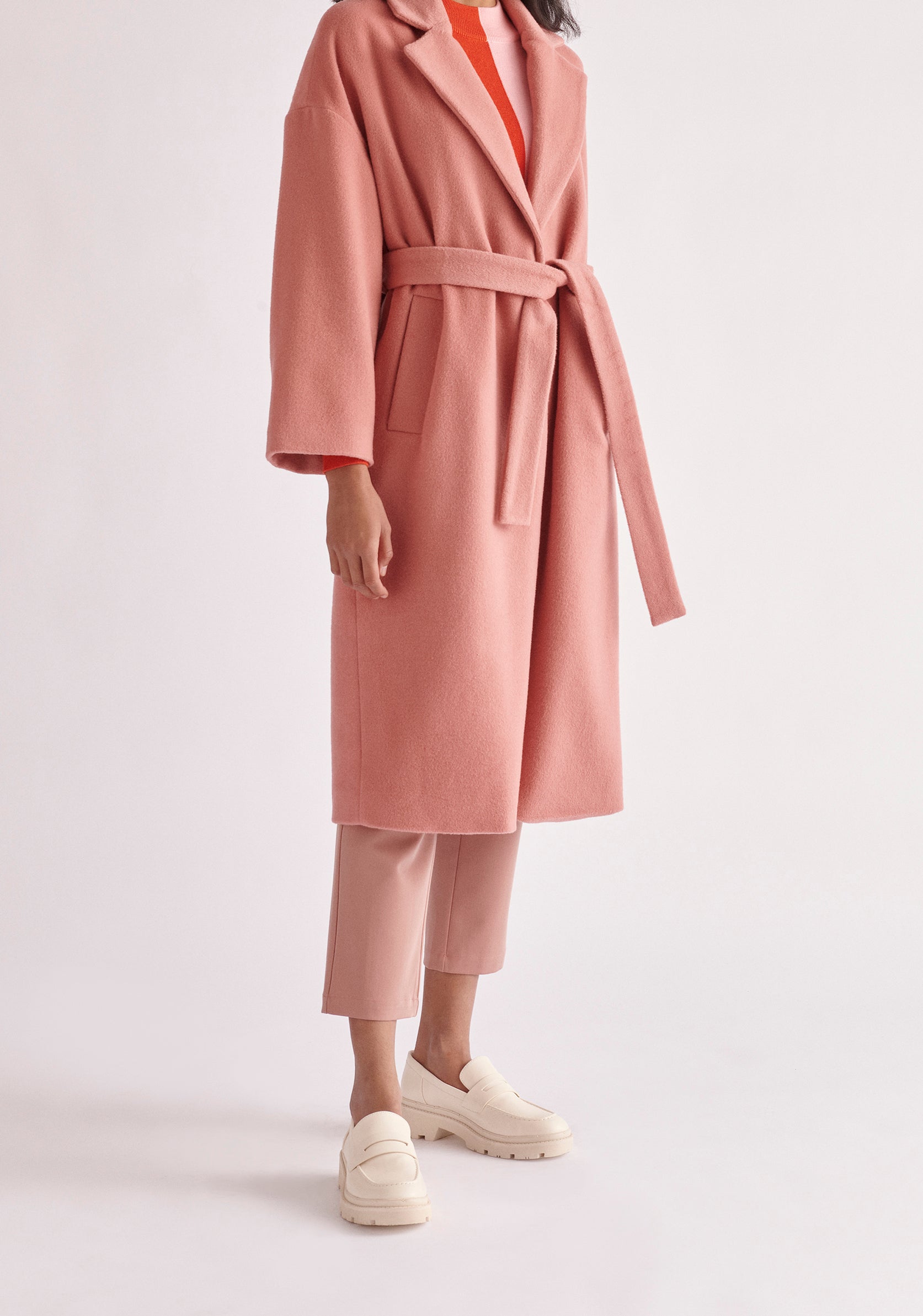 Paisie Belted Wool Blend Coat in Pink 