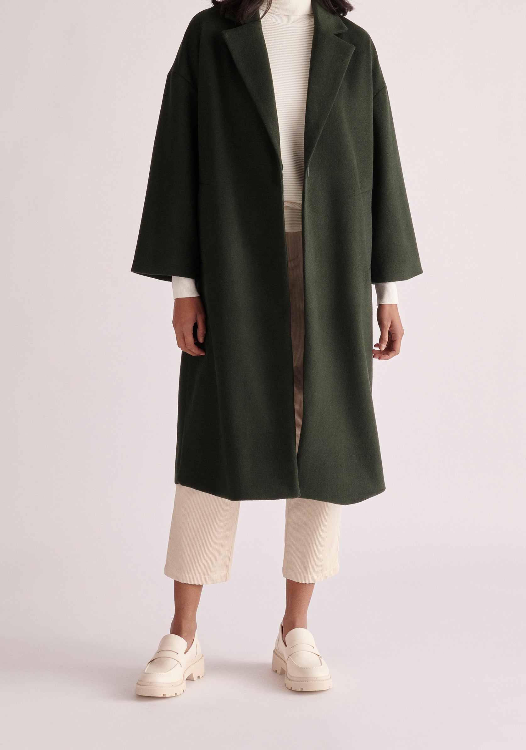 Paisie Belted Wool Blend Coat in Dark Green