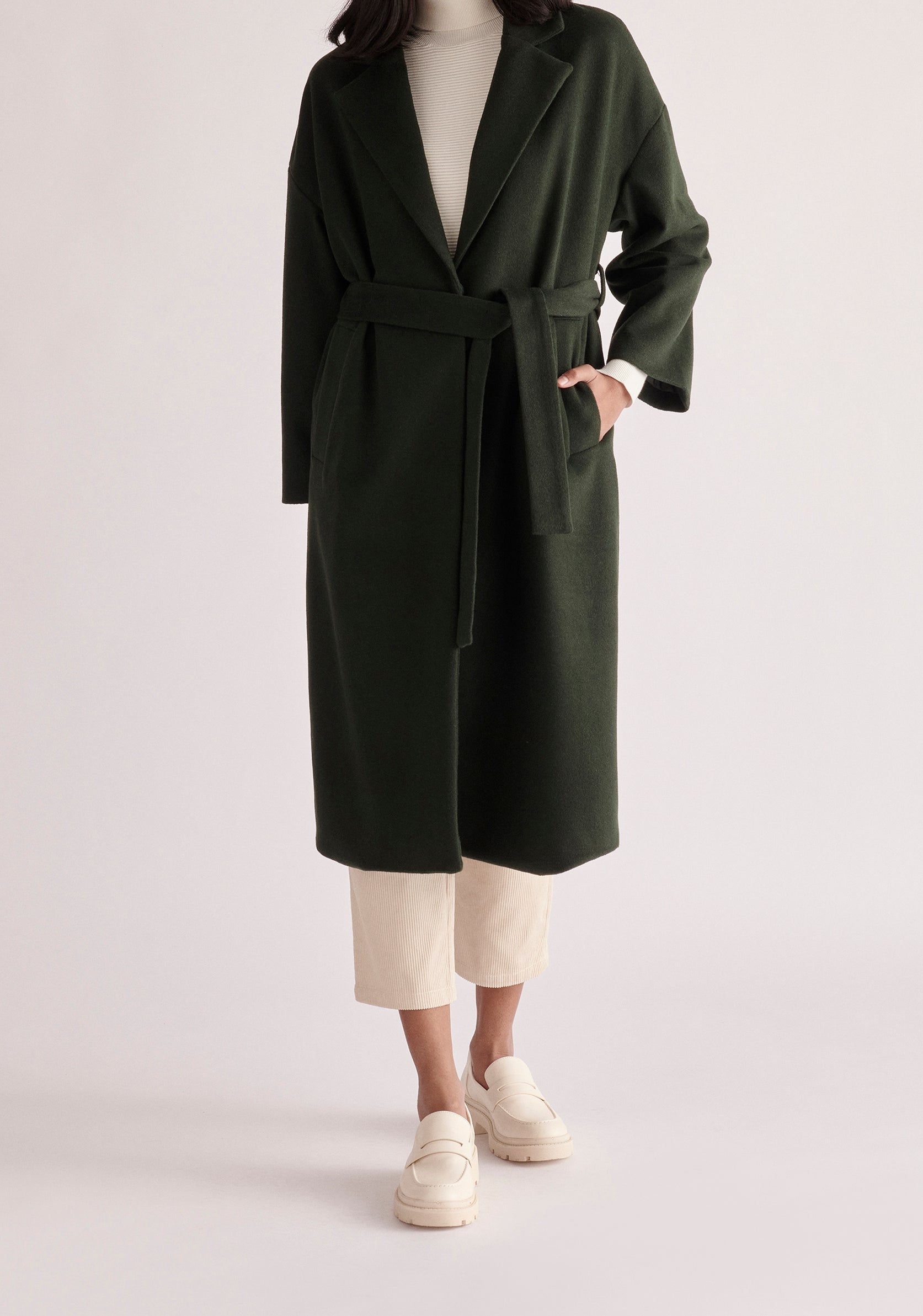 Paisie Belted Wool Blend Coat in Dark Green