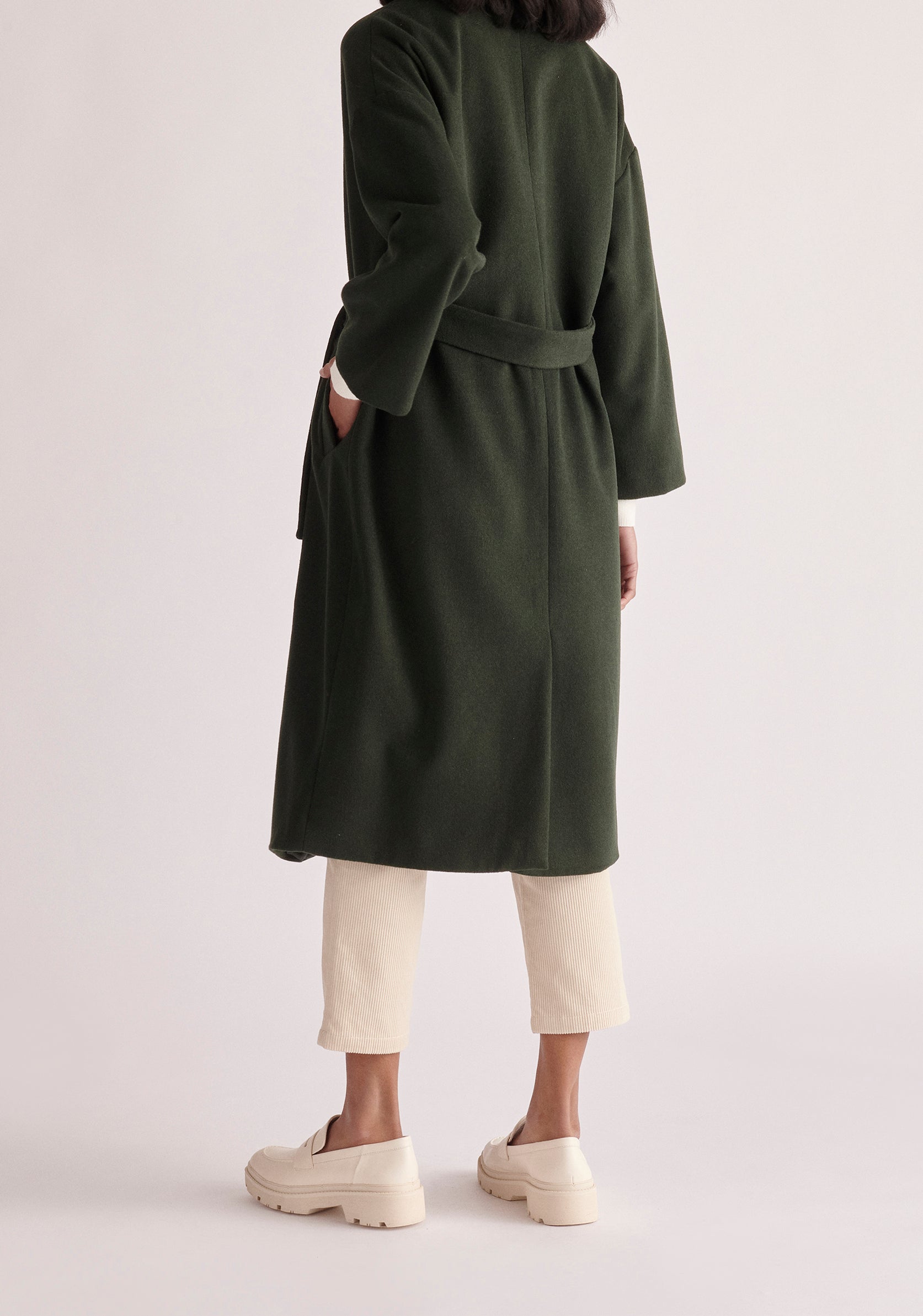 Paisie Belted Wool Blend Coat in Dark Green Back