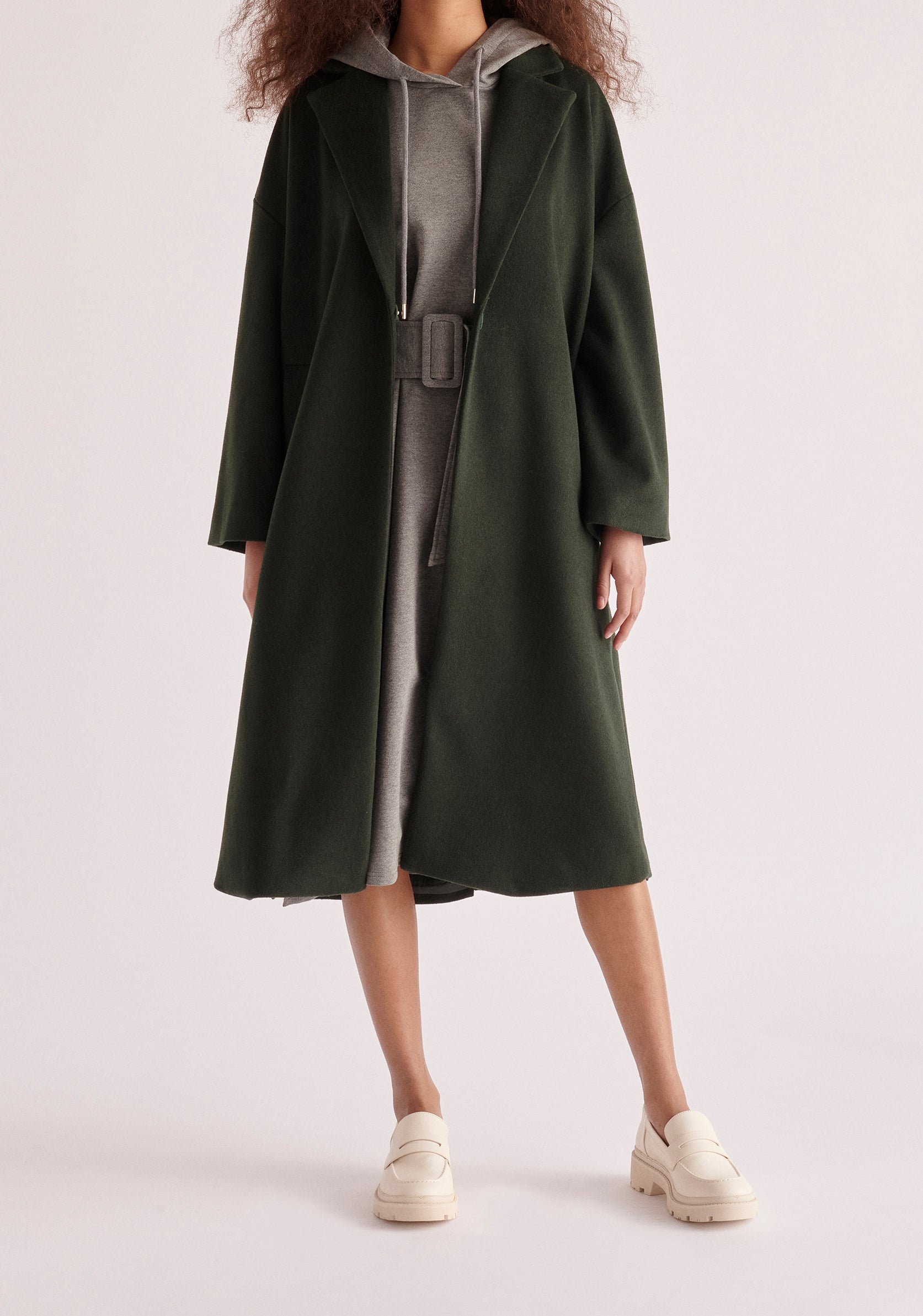 Paisie Belted Wool Blend Coat in Dark Green