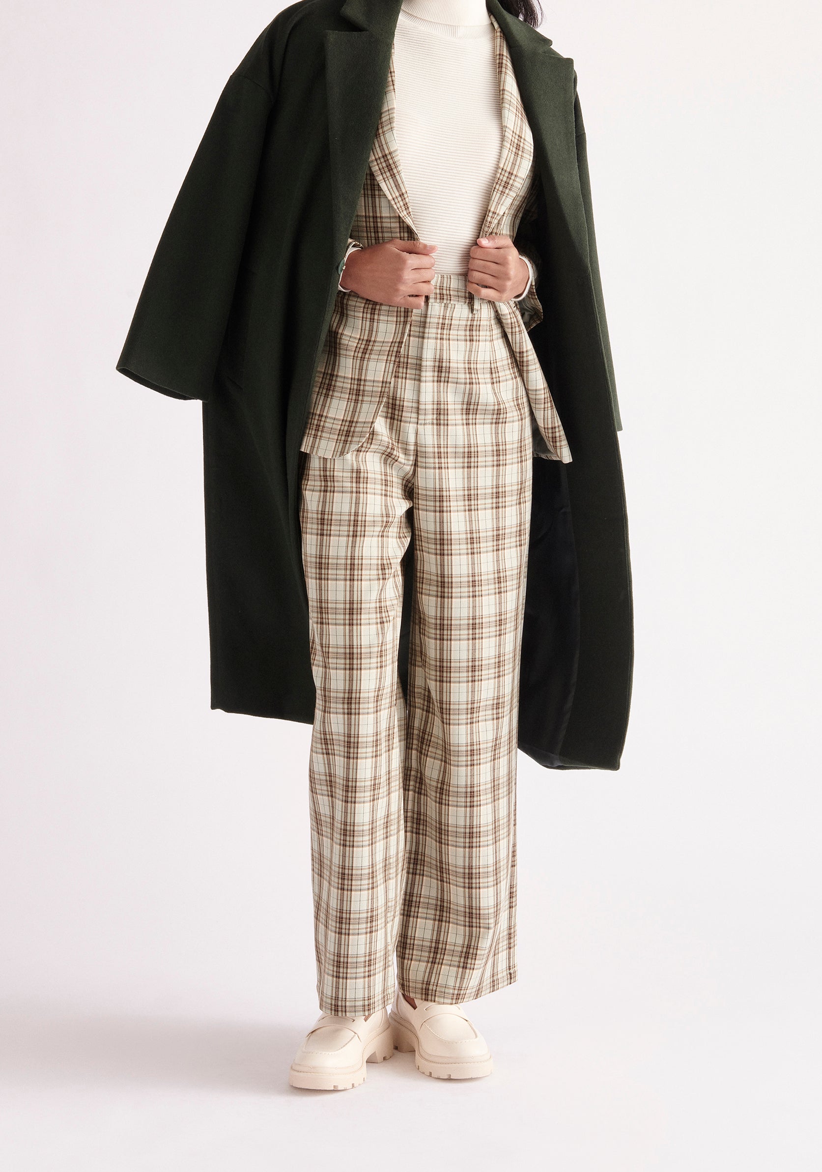 Paisie Belted Plaid Blazer in Green and Brown Tones