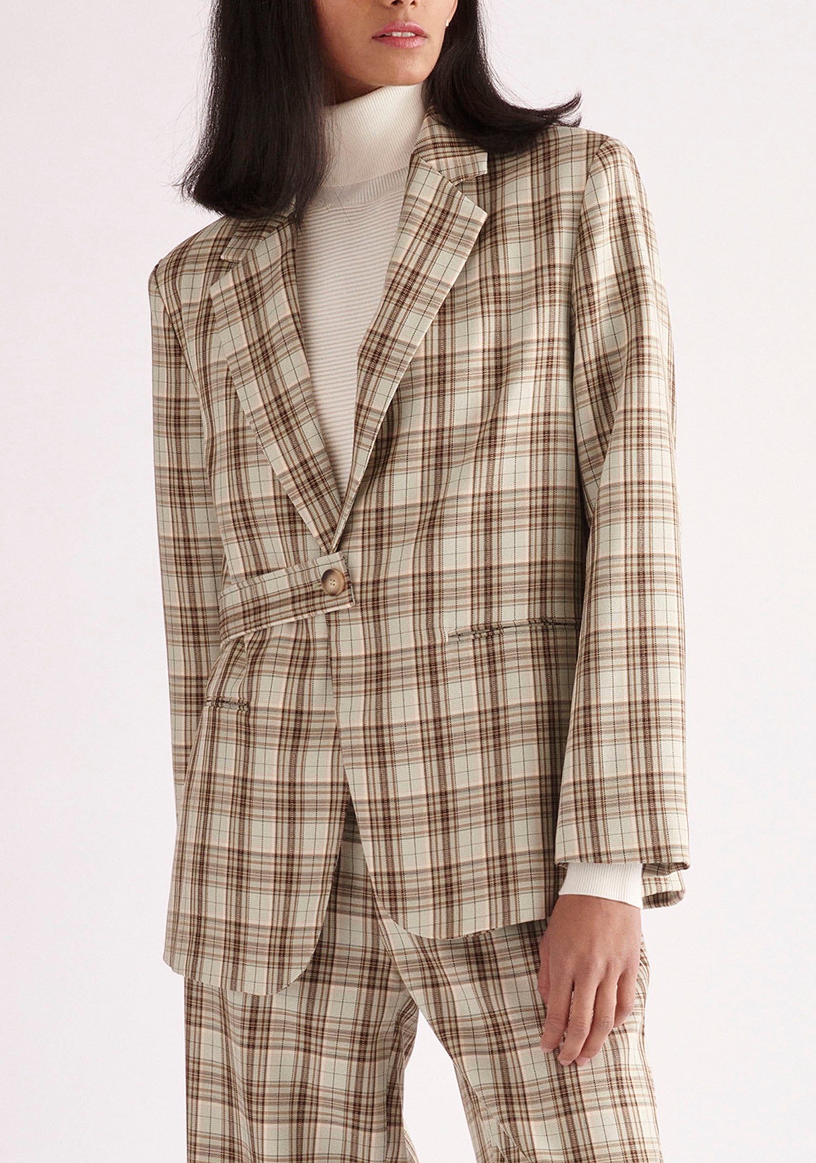 Paisie Belted Plaid Blazer in Green and Brown Tones