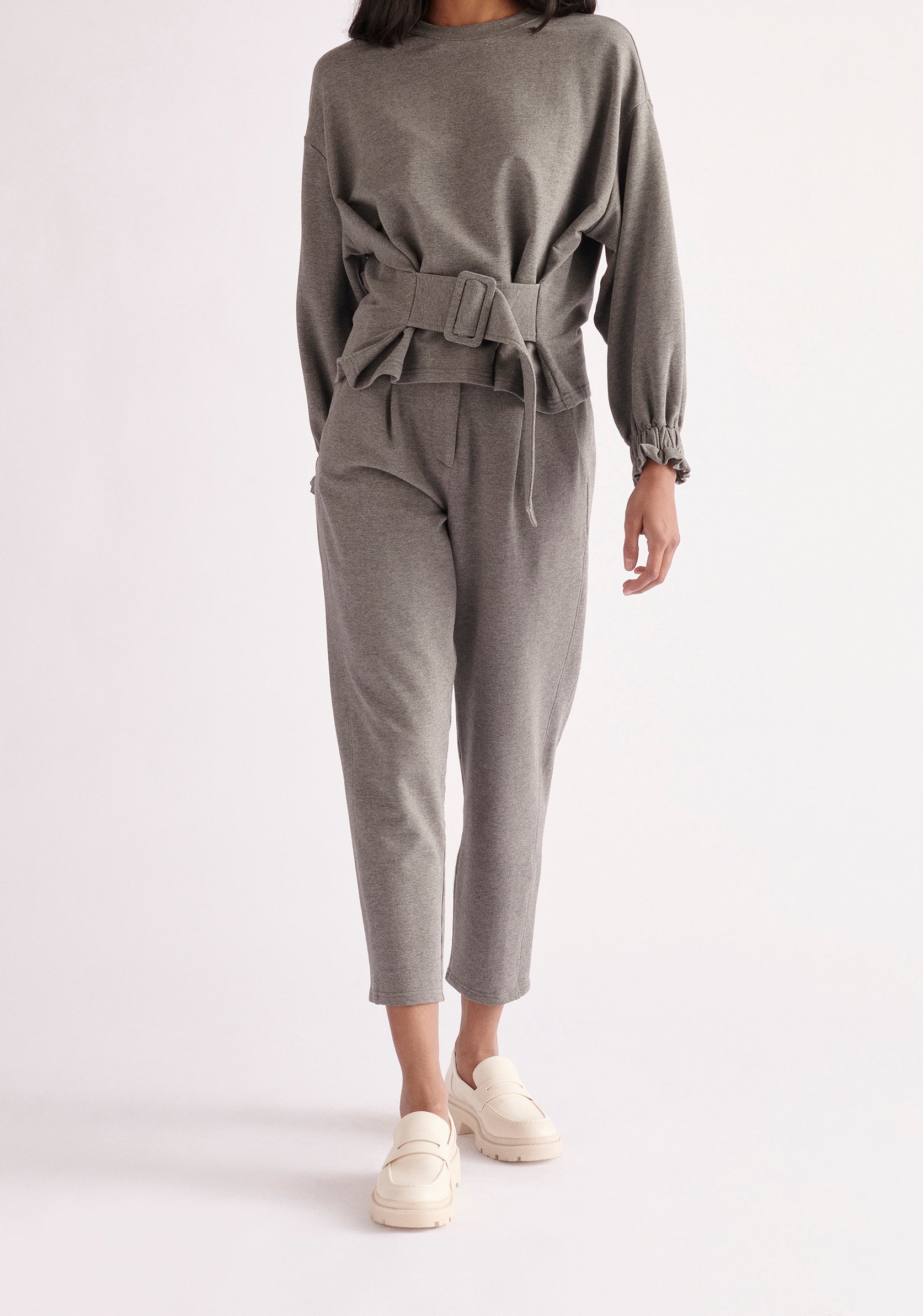 Paisie Elasticated Waist Jersey Trousers in Dark Grey