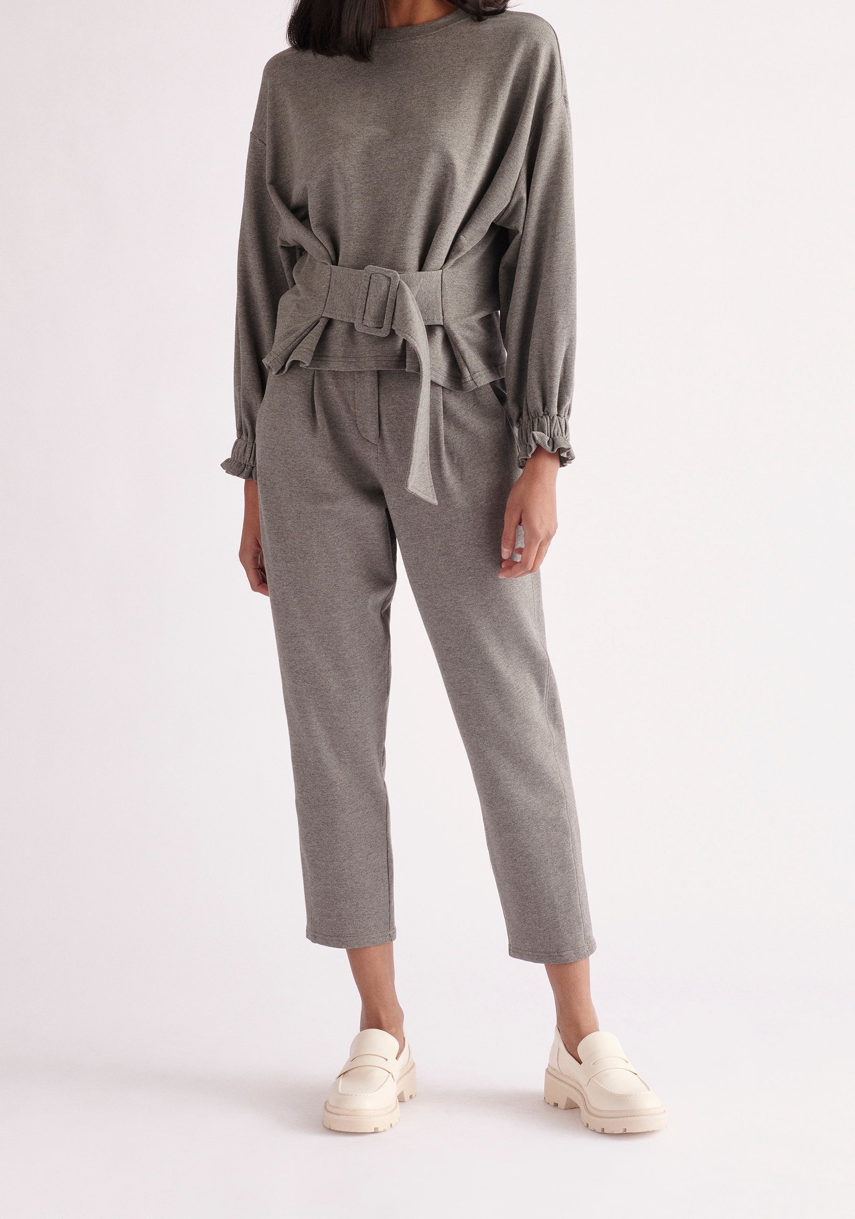 Paisie Elasticated Waist Jersey Trousers in Dark Grey