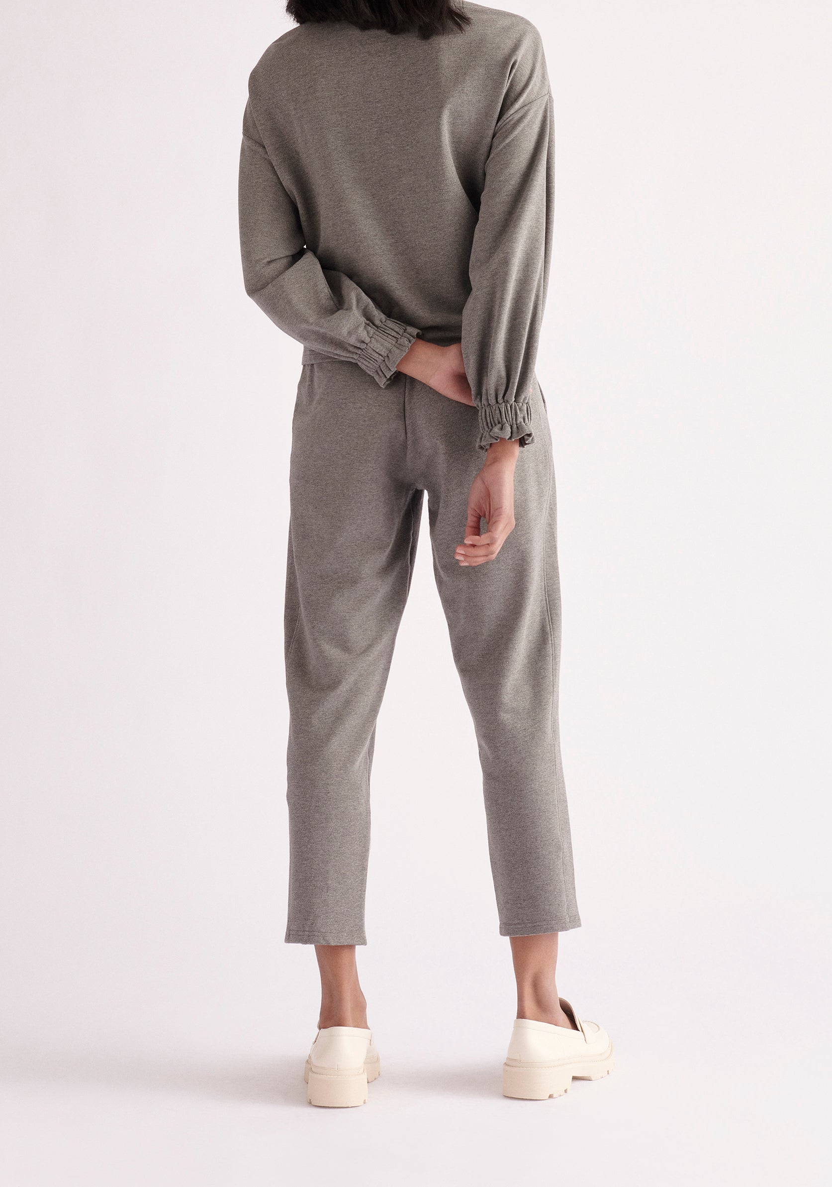 Paisie Elasticated Waist Jersey Trousers in Dark Grey Back