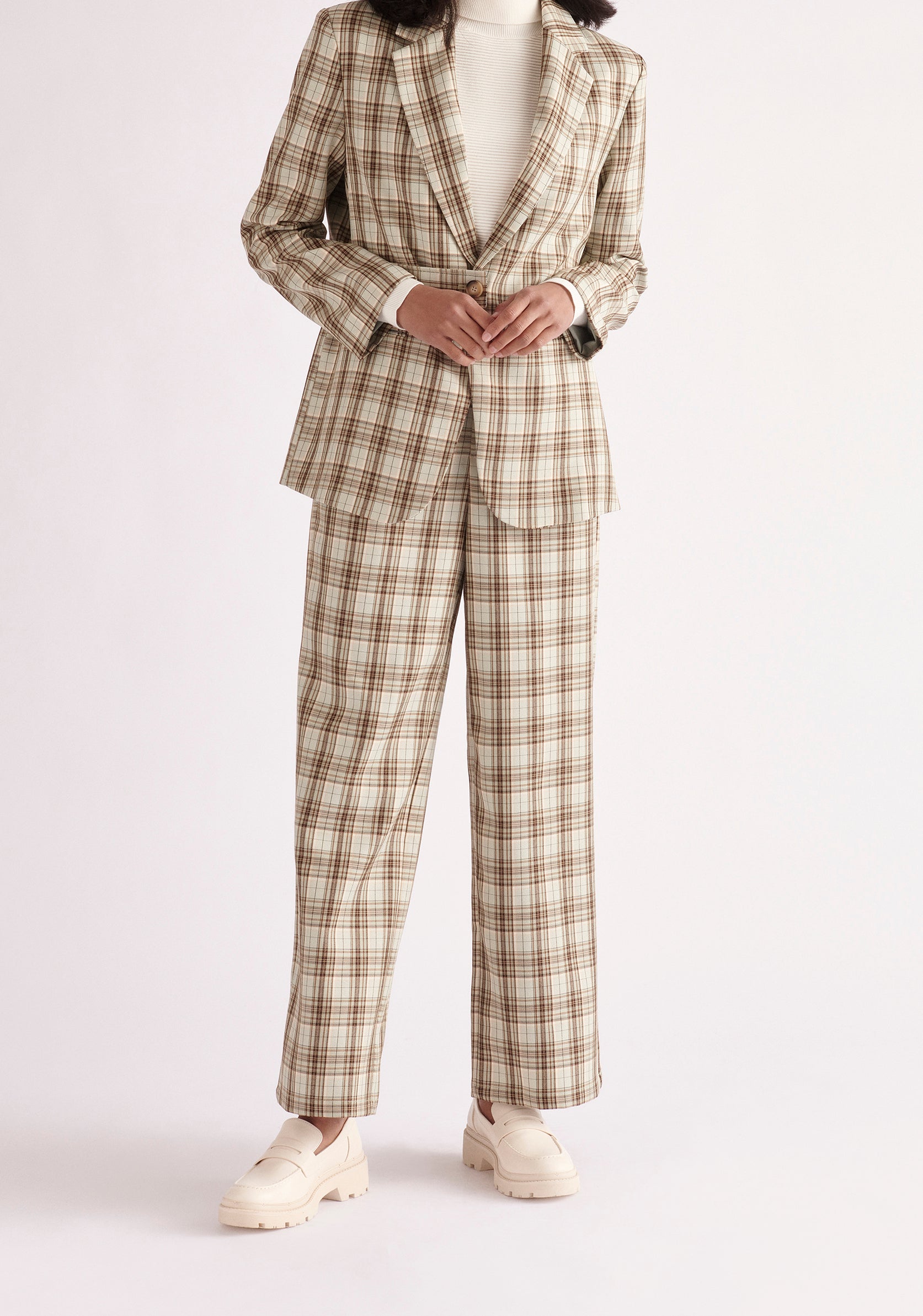 Paisie Plaid Suit Trousers in Green and Brown Tones