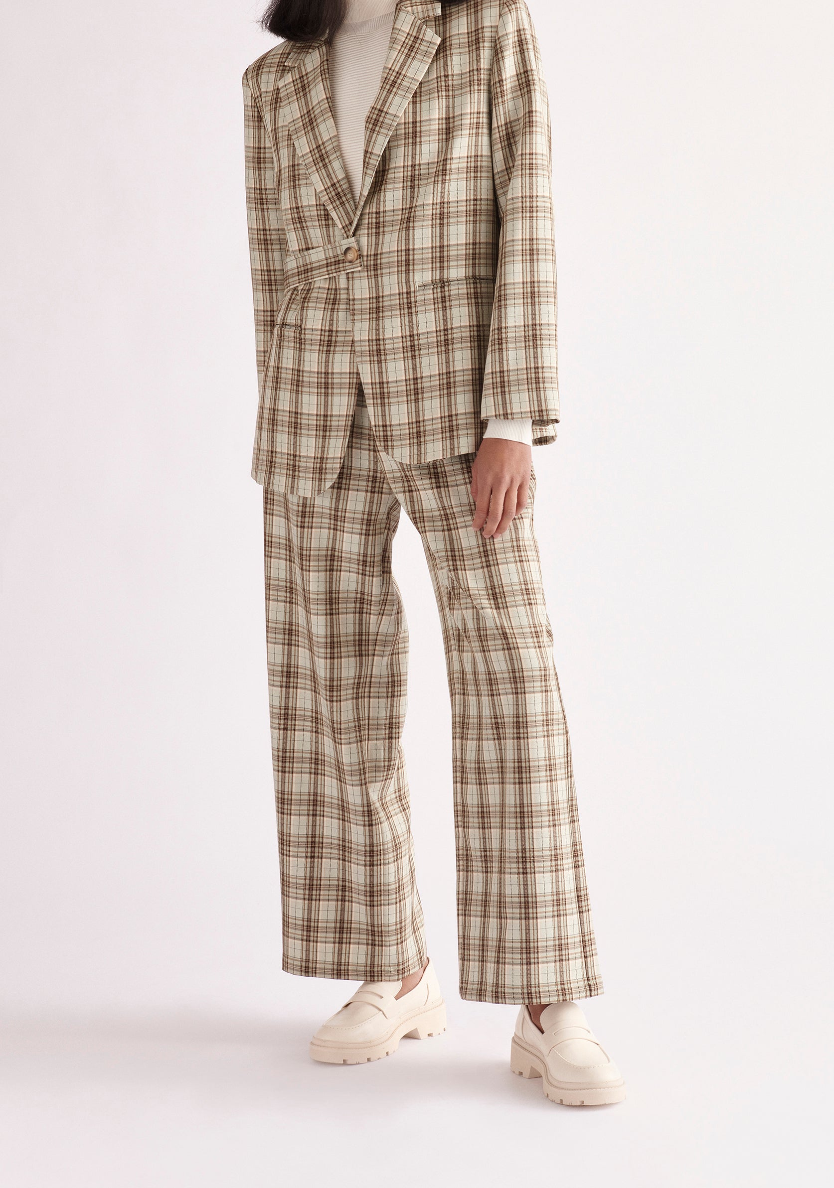 Paisie Plaid Suit Trousers in Green and Brown Tones