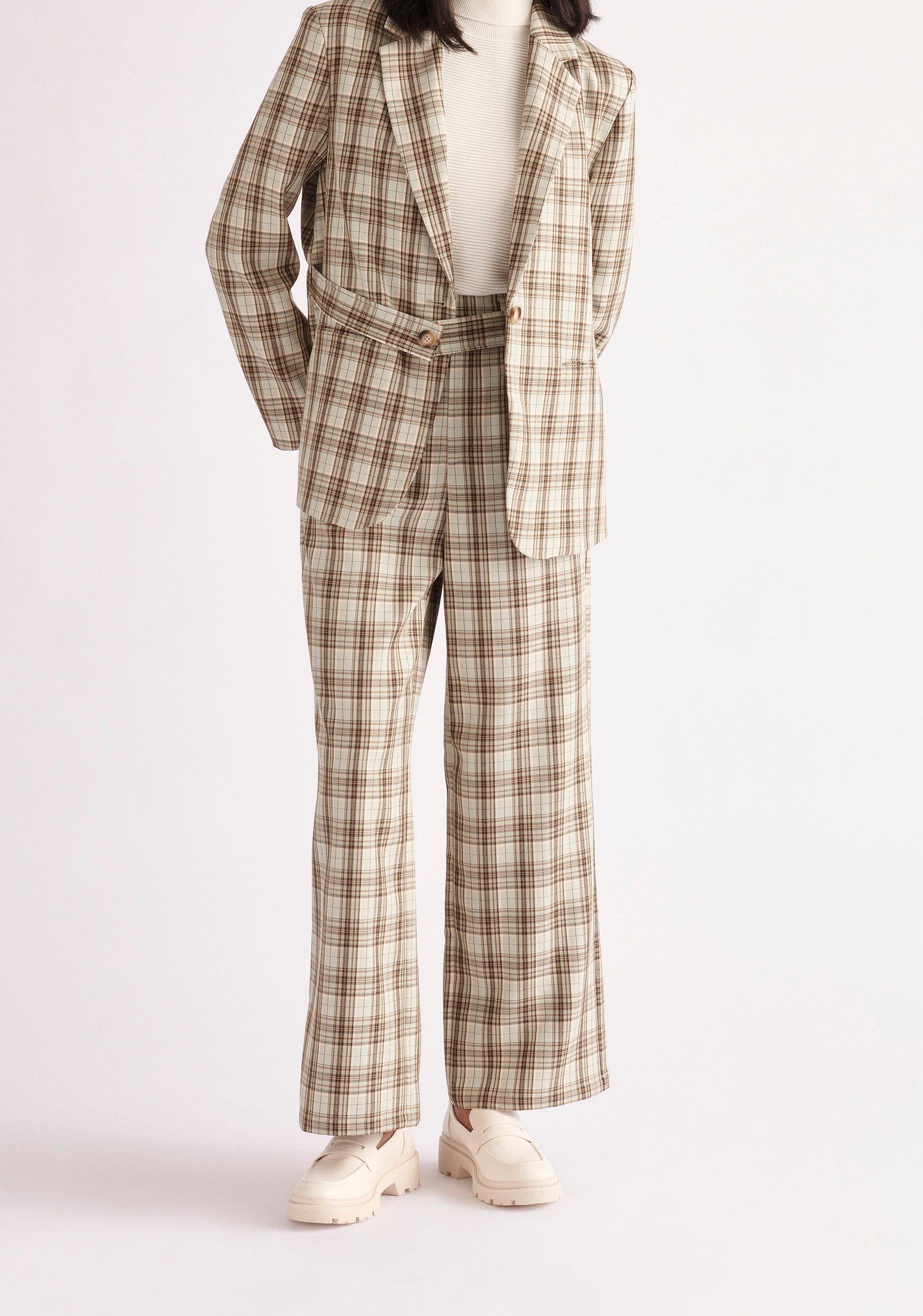 Paisie Plaid Suit Trousers in Green and Brown Tones