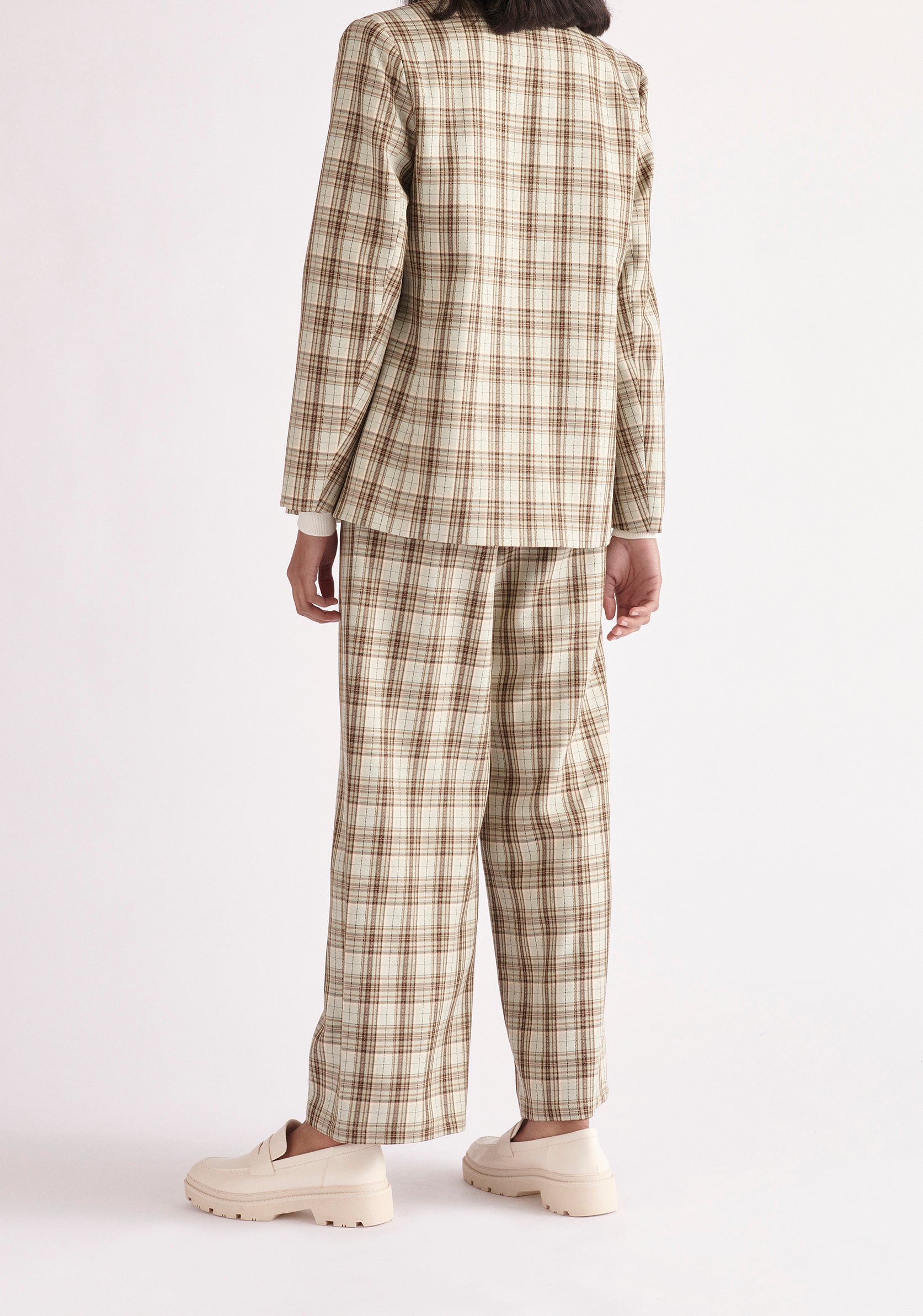 Paisie Plaid Suit Trousers in Green and Brown Tones Back