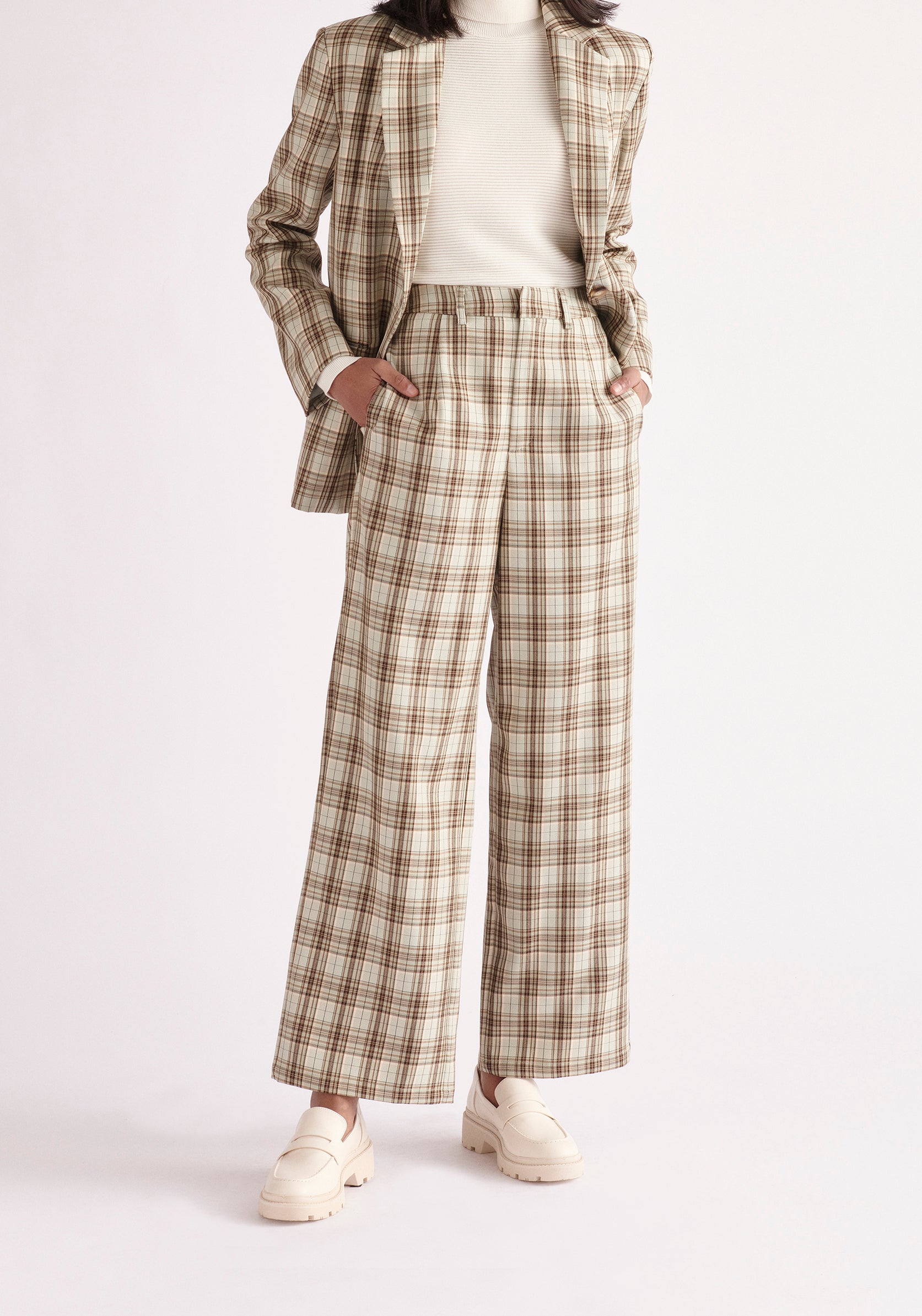 Paisie Plaid Suit Trousers in Green and Brown Tones