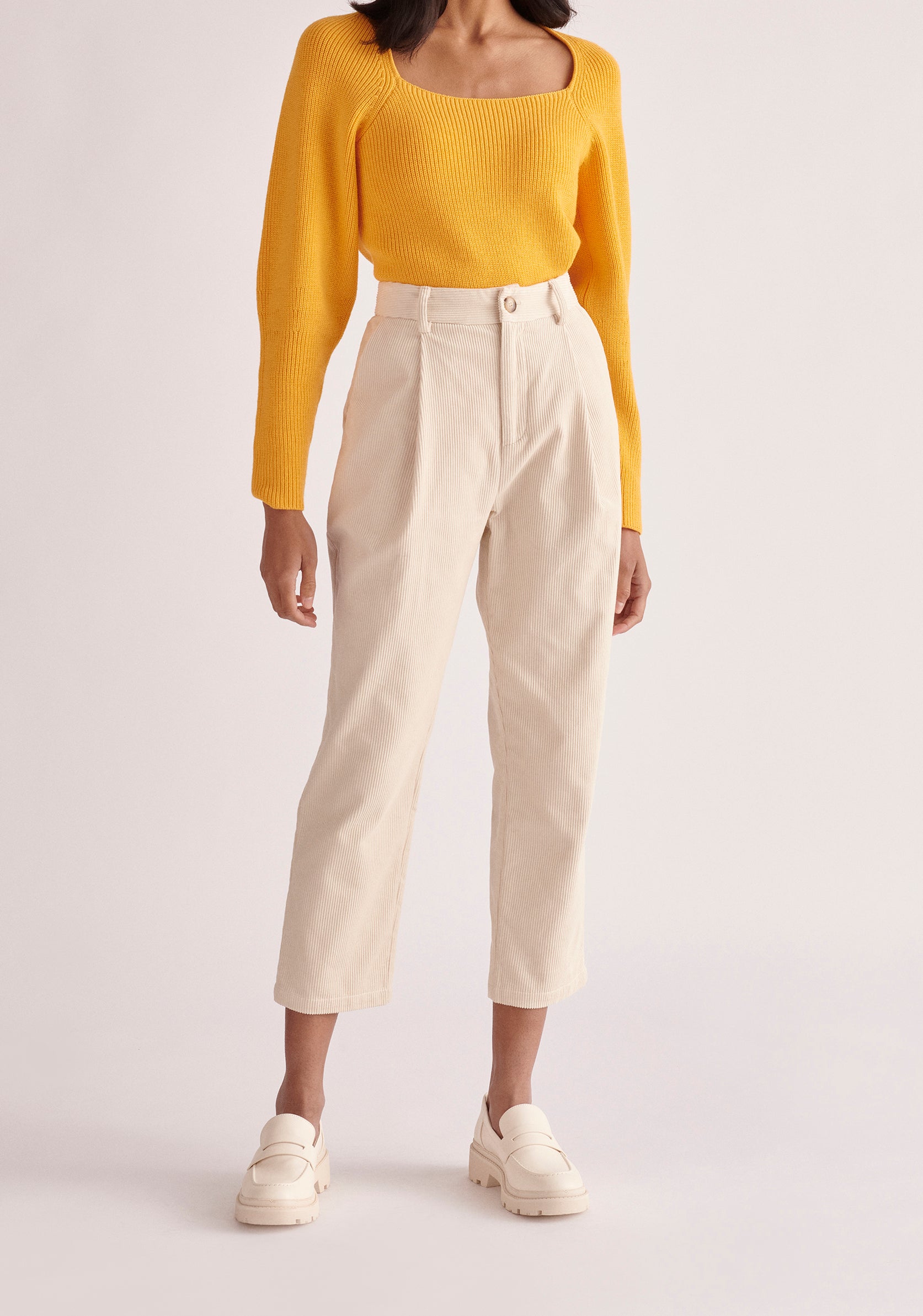 Paisie Pleated Corduroy Trousers in Cream