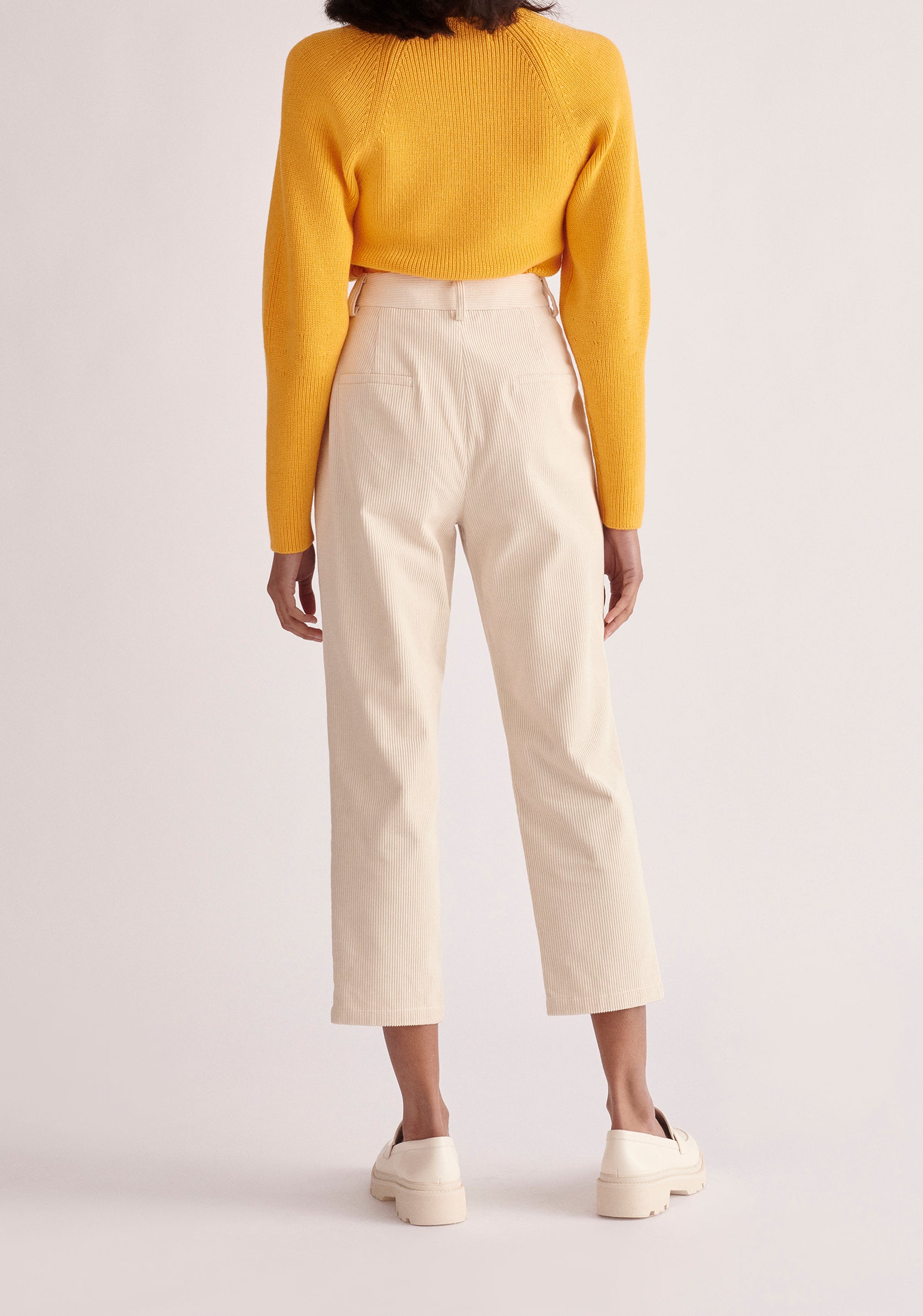 Paisie Pleated Corduroy Trousers in Cream Back