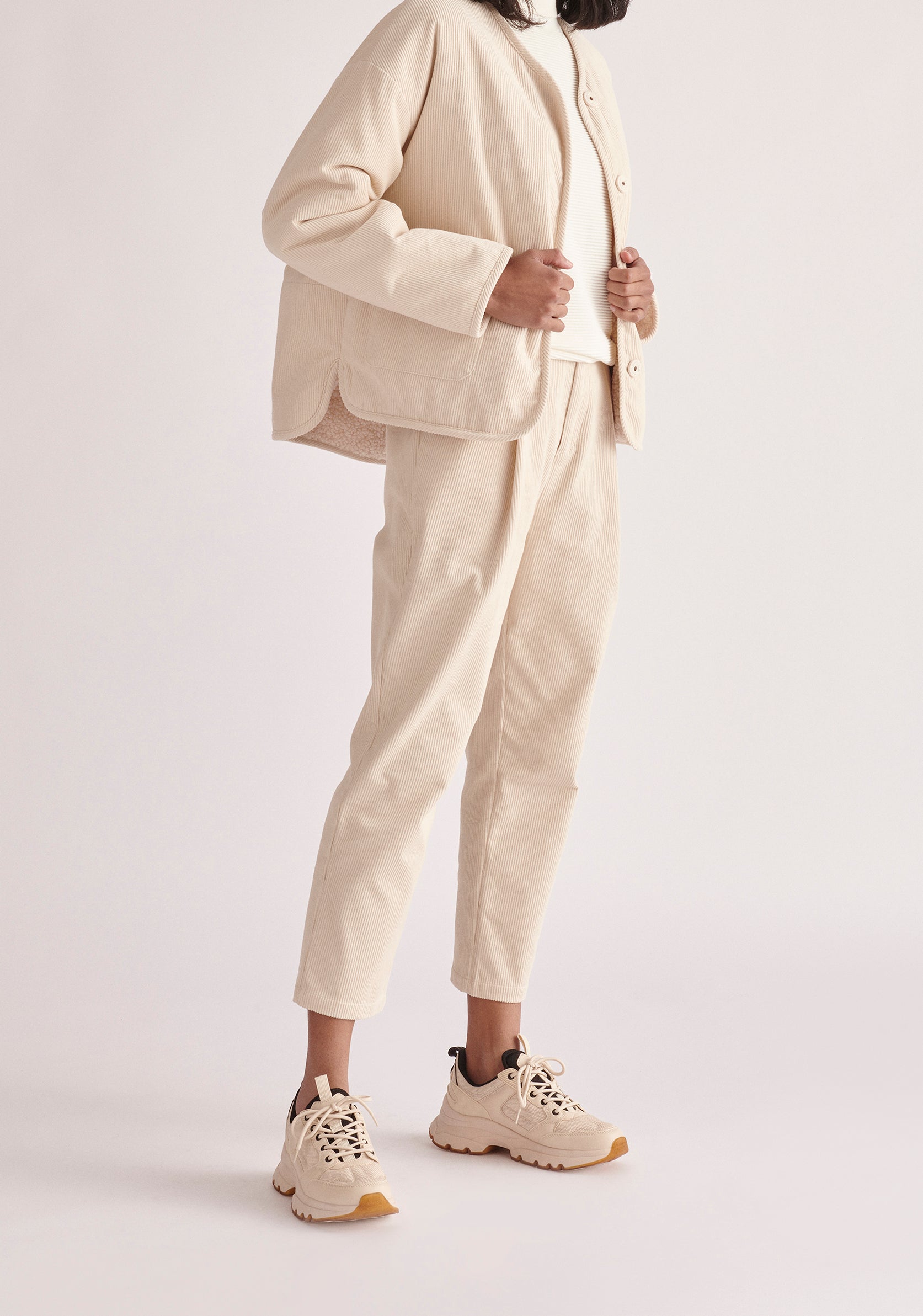 Paisie Pleated Corduroy Trousers in Cream