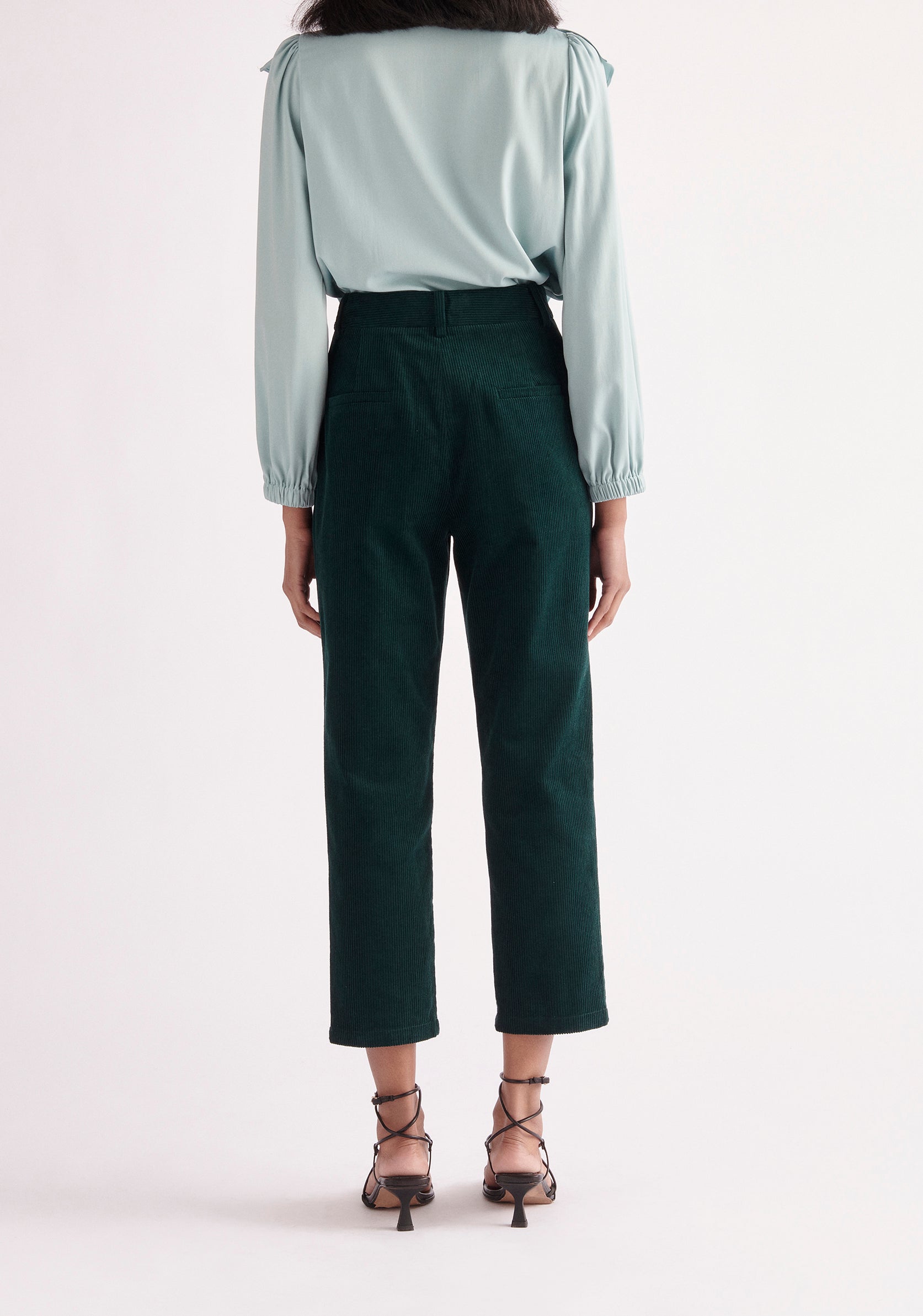 Paisie Pleated Corduroy Trousers in Dark Green Back