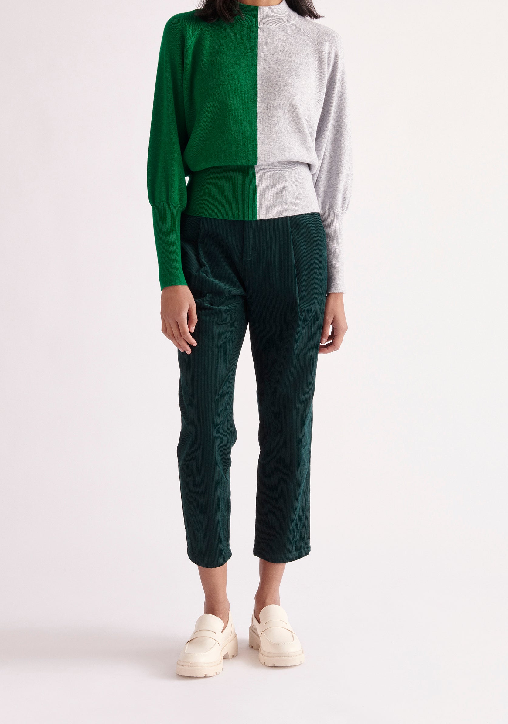 Paisie Pleated Corduroy Trousers in Dark Green