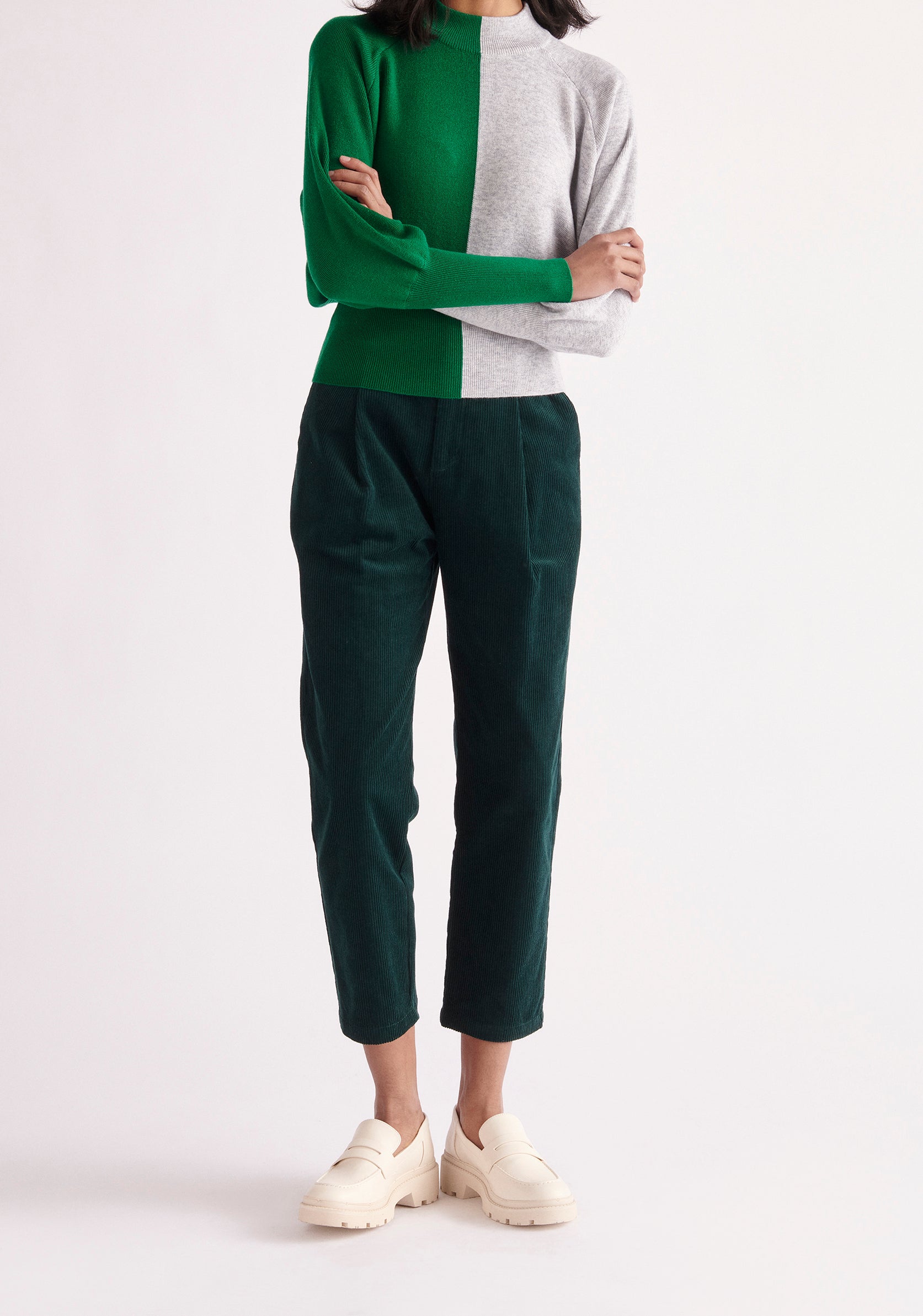 Paisie Pleated Corduroy Trousers in Dark Green